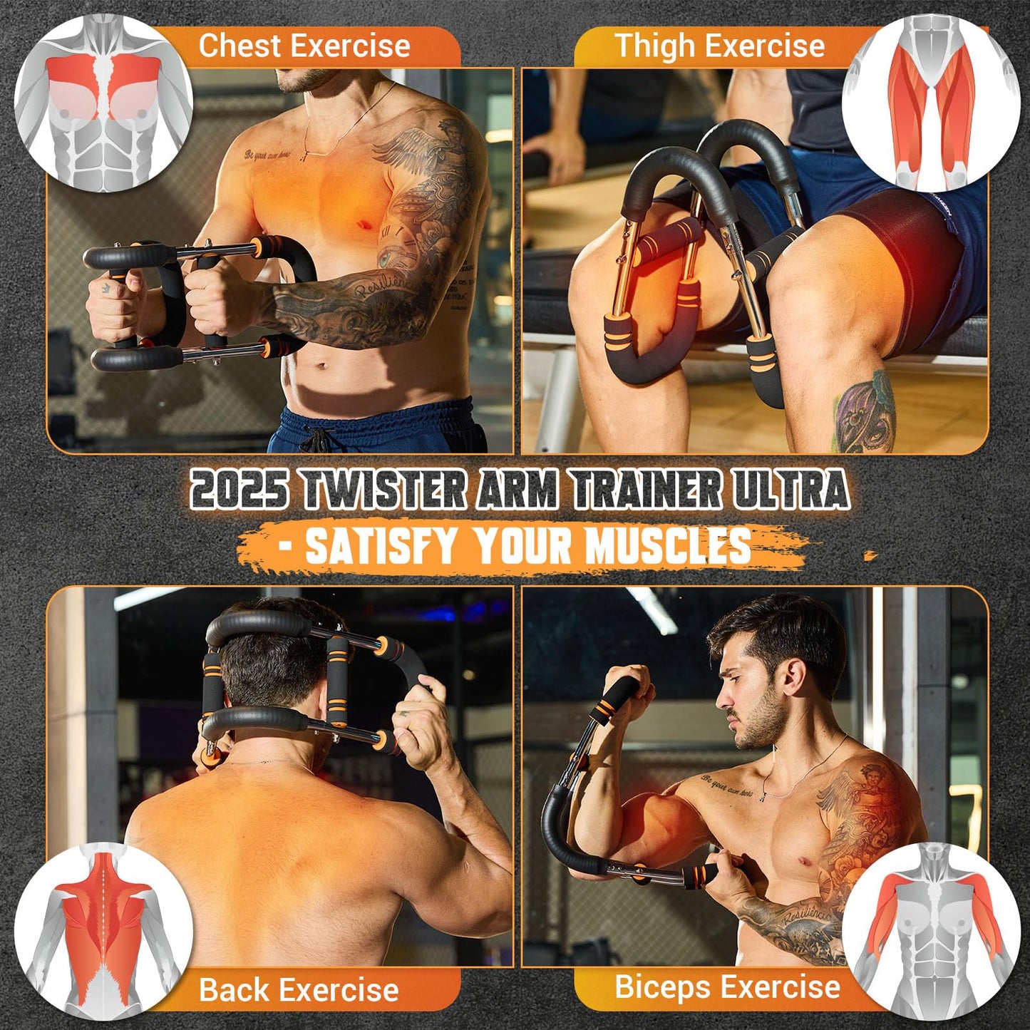 Twister Arm Trainer, Adjustable 6 Resistance Levels(30-120lb) Twister Arm Chest Exerciser with 4 Springs & Poster for Men & Women, Chest Workout Device Equipment for Chest Clip Muscle & Arm Strength