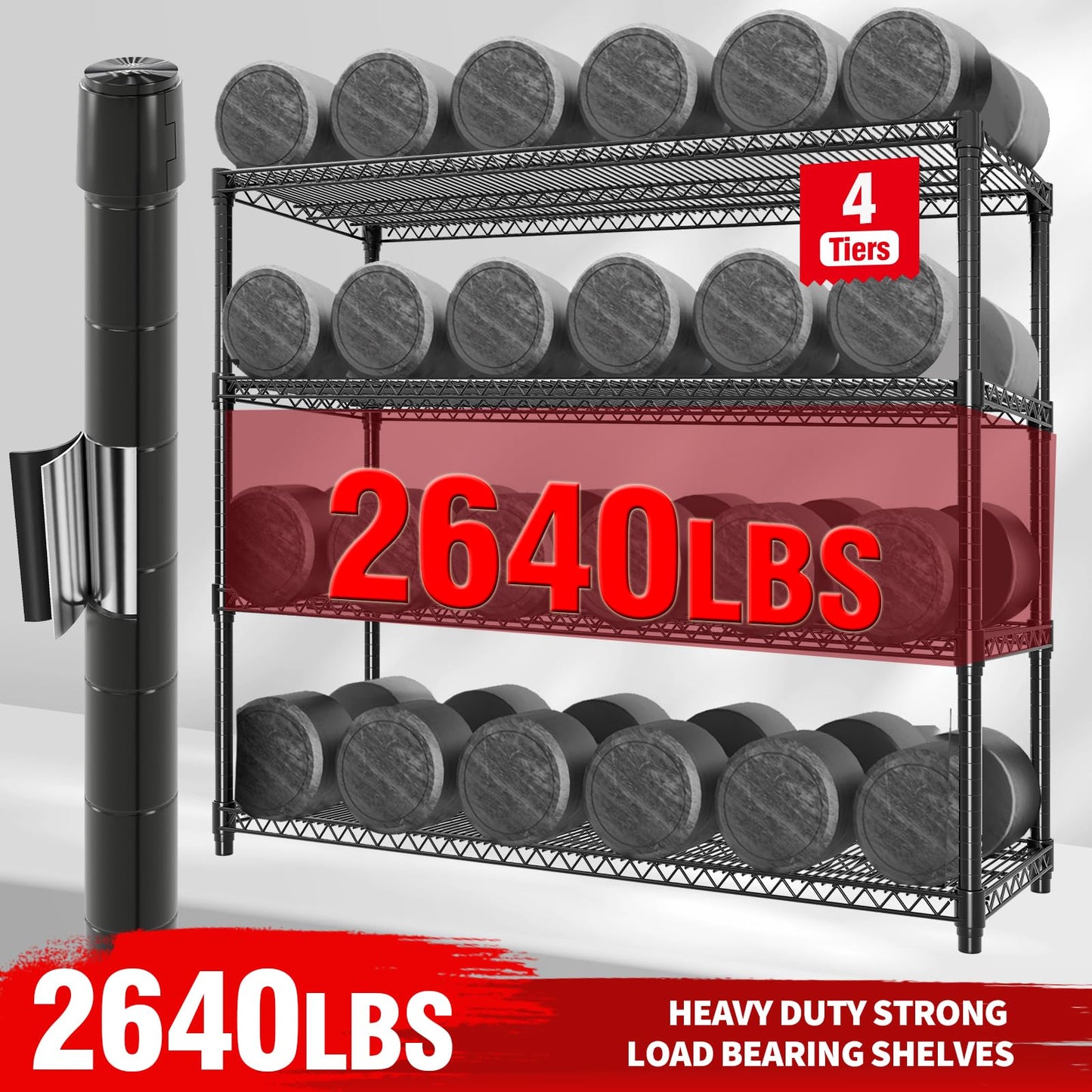 72" H x 59" W x 18" D Storage Shelves with Wheels, 4 Tier Adjustable Wire Shelving Unit, 2640 Lbs Capacity Heavy Duty Metal Storage Rack for Garage, Pantry, Kitchen, Warehouse, Commercial Use