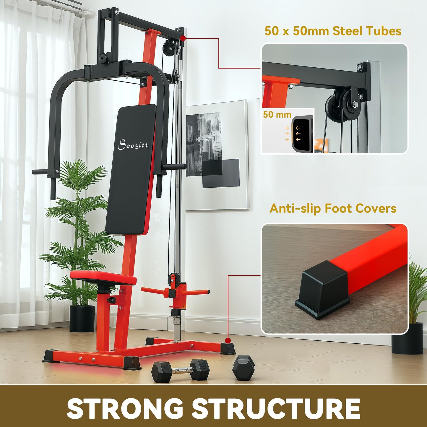 Soozier Chest Fly Machine and Chest Press Station, Delt Machine Home Gym Equipment for Chest, Back, Pectoral, Rear Deltoid and Shoulder Training, Red