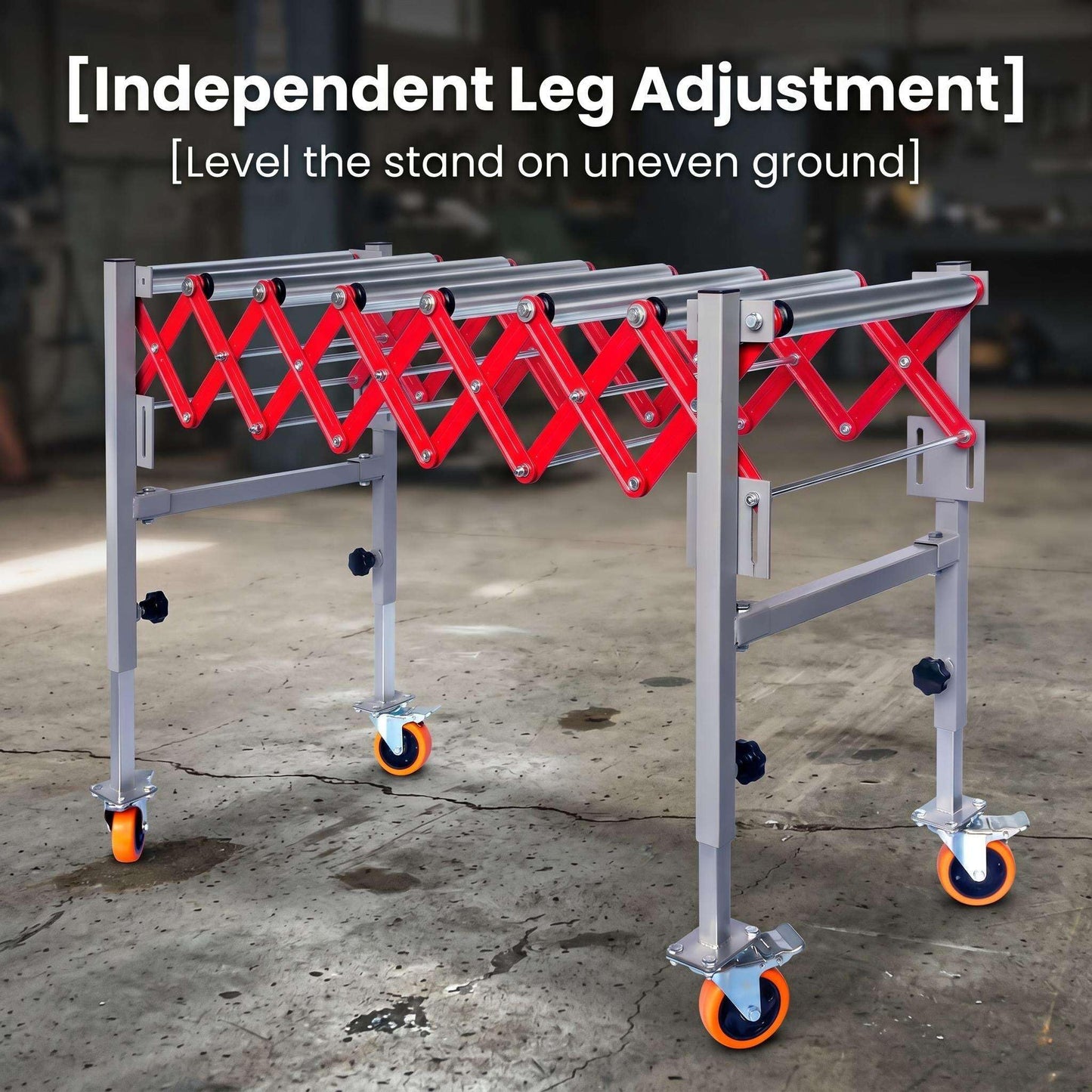 Expandable Roller Conveyor, Portable Material Handling Stand with Locking Casters, 27.5''-43'' Adjustable Height, 600 lbs Capacity Roller Conveyor for Packing Shipping and Roller Conveyor Support