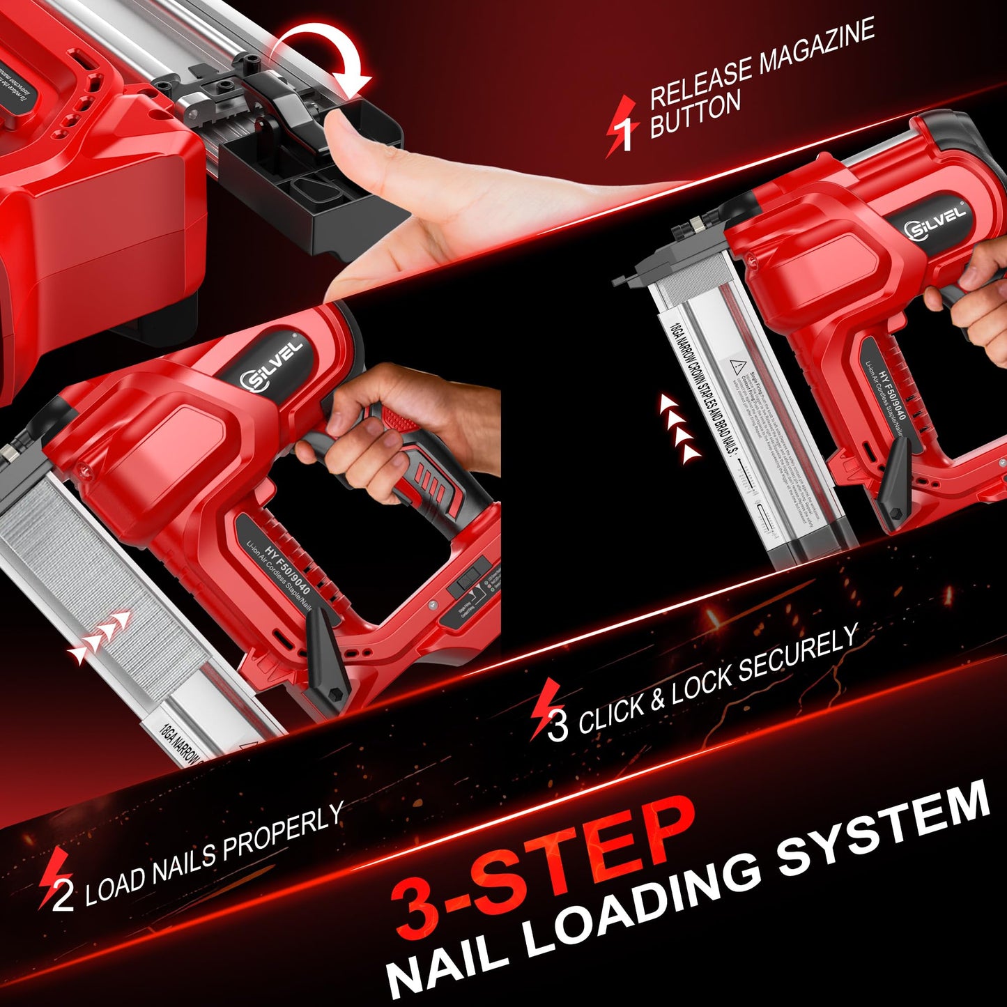 SILVEL 2" Cordless Brad Nailer, 2-in-1 21V Electric Brad Nailer Stapler with 2 * 4.0Ah Battery, 1000pcs Nails, 18GA Staples, Adjustable Depth for Woodworking, Home Improvement