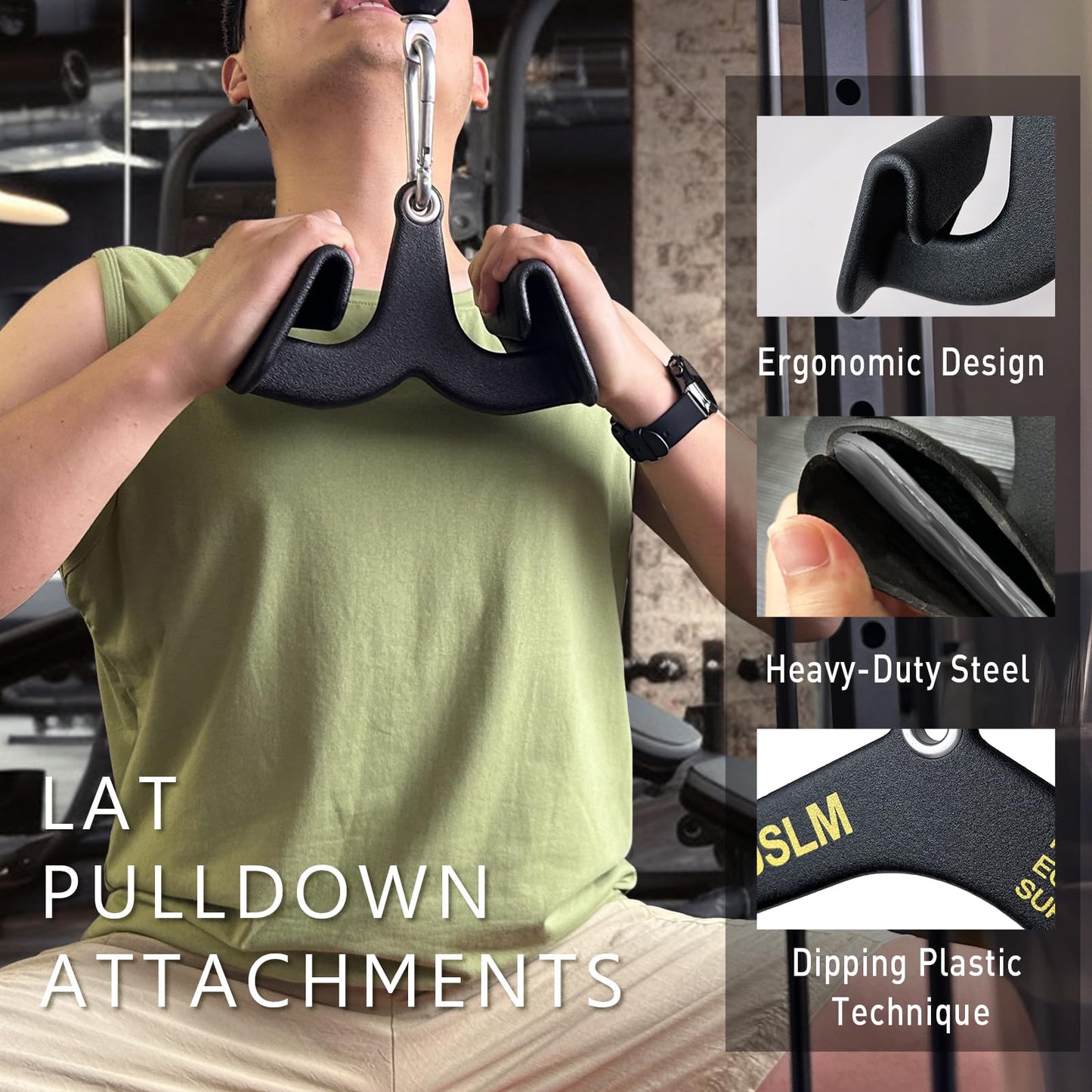 BLUSLM Lat Pull Down Bar T bar Row Attachment，V Bar Tricep Lat Pulldown Attachments, Back Strength Training Bar for Home Gym Exercise Cable Machine Attachments (Black 07)