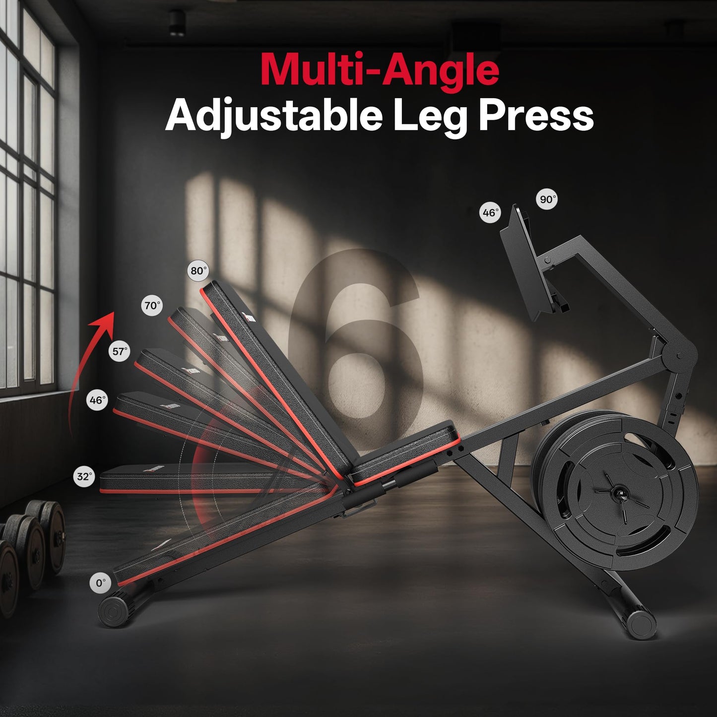 PASYOU Leg Press Machines for Home Gym, Adjustable Weight Bench with Leg Extension Machine, Leg Workout Equipment Compatible with 1'' and 2'' Weight Plates
