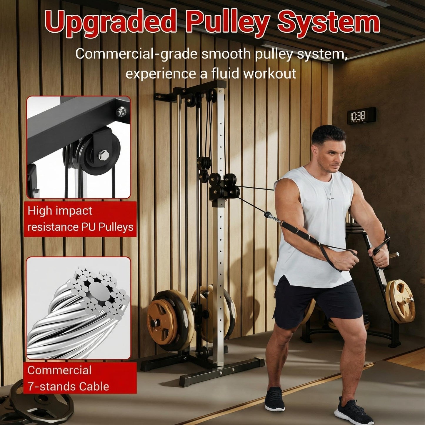 Wall Mount Cable Station – Dual Pulley Cable Crossover Machine with 18 Adjustable Positions, 400LBS Capacity Functional Trainer for Home Gym Strength Training