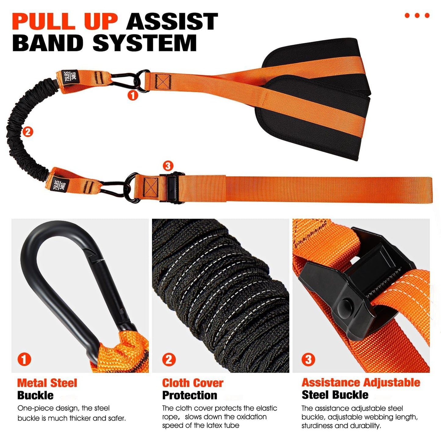 HPYGN Two Foots Pull Up Assistance Bands, Heavy Duty Resistance Band for Pull Up Bar, Adjustable Weight/Size with Fabric Feet/Knee Rest, Bands for Pull Up Assist for Strength Training, Pull Up