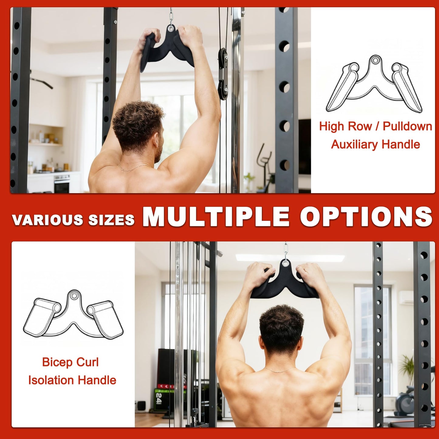 Fitvids LAT Pulldown Attachments, 5 Pieces Cable Machine Rowing Bar Set, Back Bicep Curl Tricep Lat Pull Down Strength Training Handles, Home Gym Fitness Cable Attachments with Non-Slip Rubber Coating