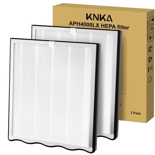 KNKA Genuine Air Purifier Replacement Filter for APH4000, 2-Pack HEPA & Activated Carbon Filters, Captures Allergens, Odors, Dust & Pollen, Standard Filter – White