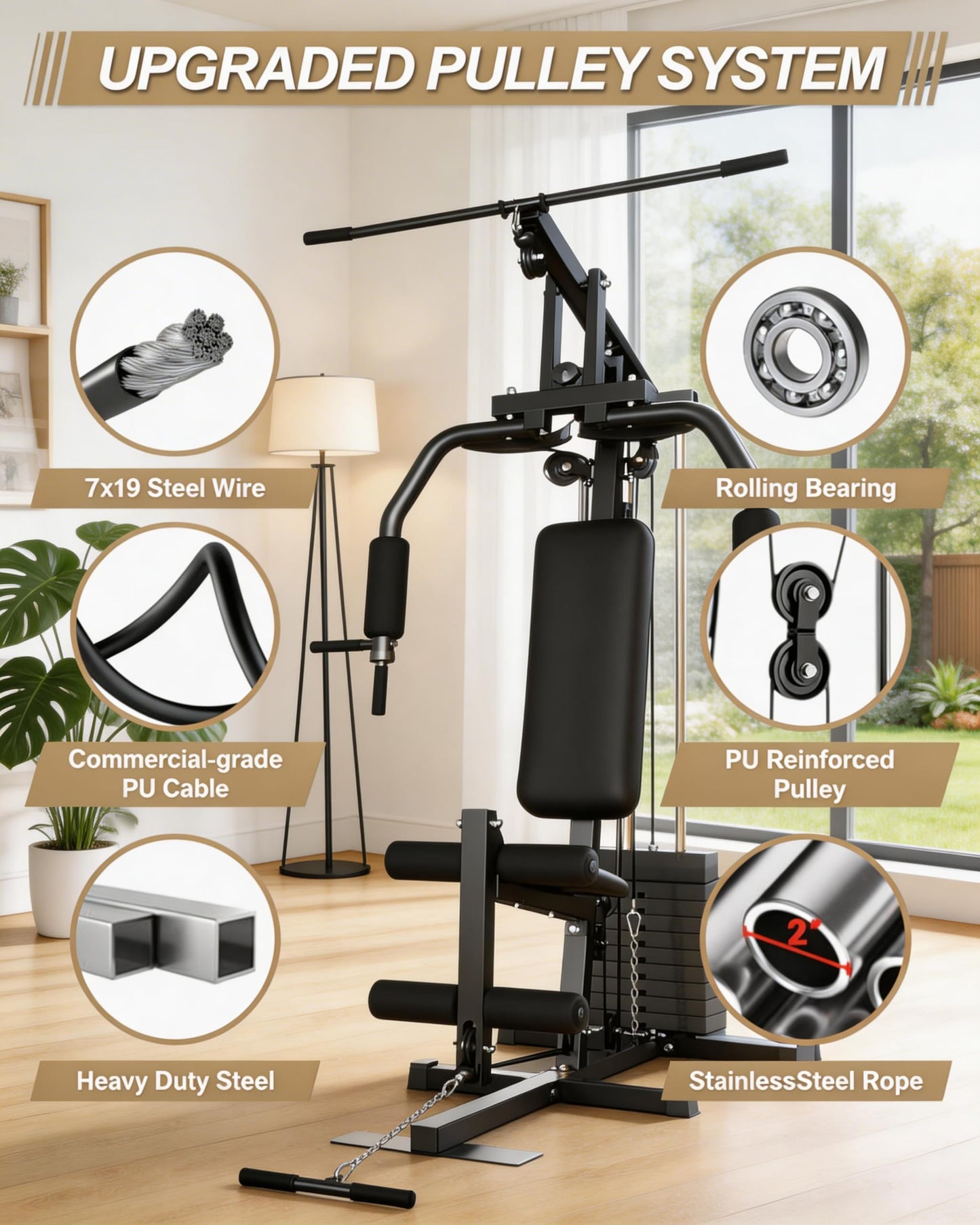 Multifunctional Home Gym Equipment with 100LB Weight Stack, Full Body Workout Machine for LAT Pulldown, Chest Press, Leg Extension & Seated Row, All-in-1 Strength Training Station