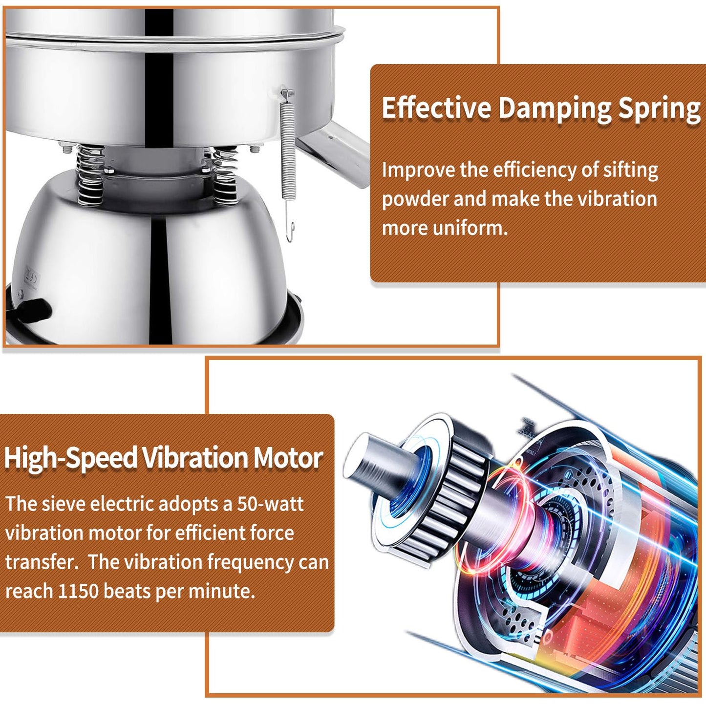 Automatic Sieve Shaker Machine, 110V Stainless Steel Vibrating Sifter with 10 & 60 Mesh Screens for Flour & Powders