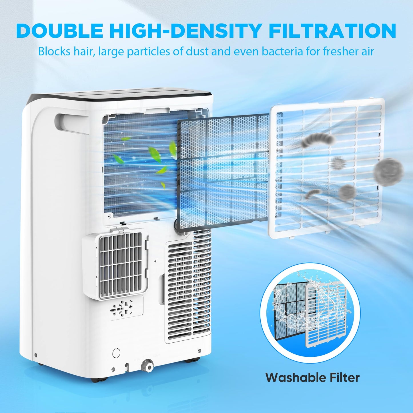 14,000 BTU Portable Air Conditioner Cools Up to 700 Sq.Ft, 3-IN-1 Energy Efficient Portable AC Unit with Remote Control & Installation Kits for Large Room, Campervan, Office, Temporary Space