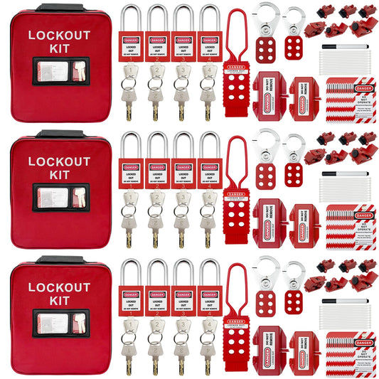 SAFBY 3-in-1 Lockout Tagout (Loto) Kit–Complete OSHA Safety Group Lock Out Hasps, Tag Out Clamp-On Circuit Breaker Lockout for Universal Multi- Pole Breaker Electrical Kits Station (3 Kits in 1)