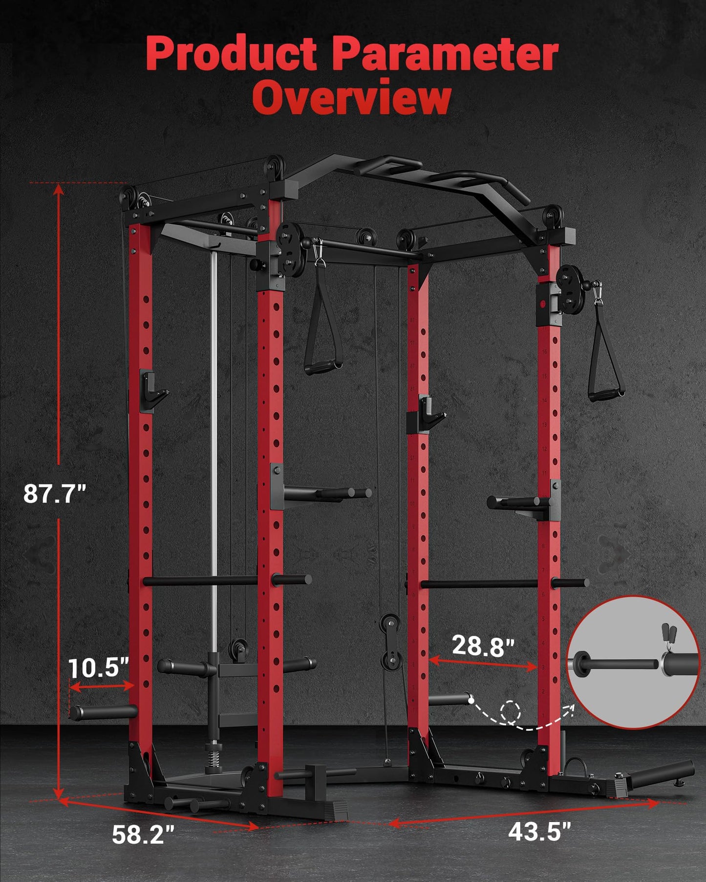 GarveeLife Power Cage, Multi-Functional Power Racks for Home Gym with Cable Crossover System, 1600 LBS Weight Capacity Fitness Squat Rack for Strength Workout with More Training Attachment, Red