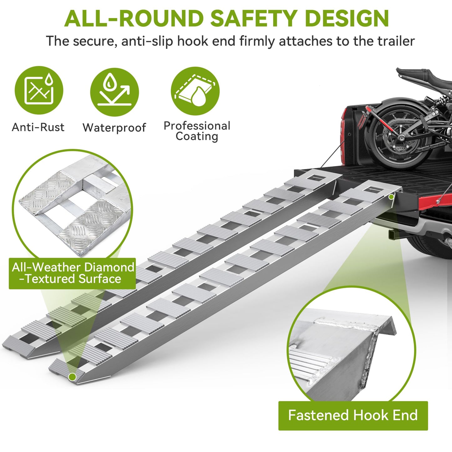 AUTOSAVER88 2pcs 6000lbs 72" x 15" Aluminum Trailer Ramps, Loading Ramps Car ATV Truck Auto Hauler Knife & Hook Ends