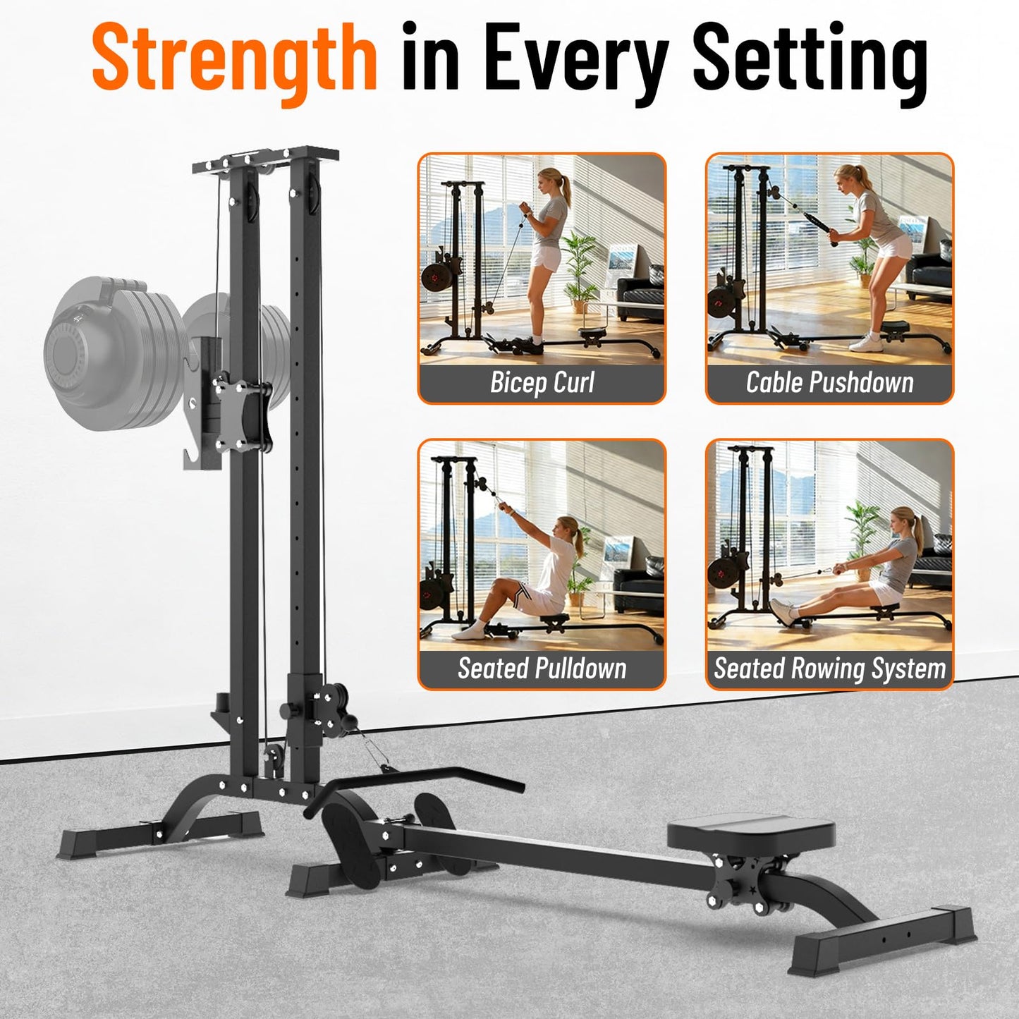 TOUSAINS CR63 Foldable Cable Machine for Home Gym, 330LBS LAT Pulldown & Seated Low Row Machine, Wall Mounted Compact Pulley System, Space Saving Home Gym Equipment, Olympic Plates Compatible