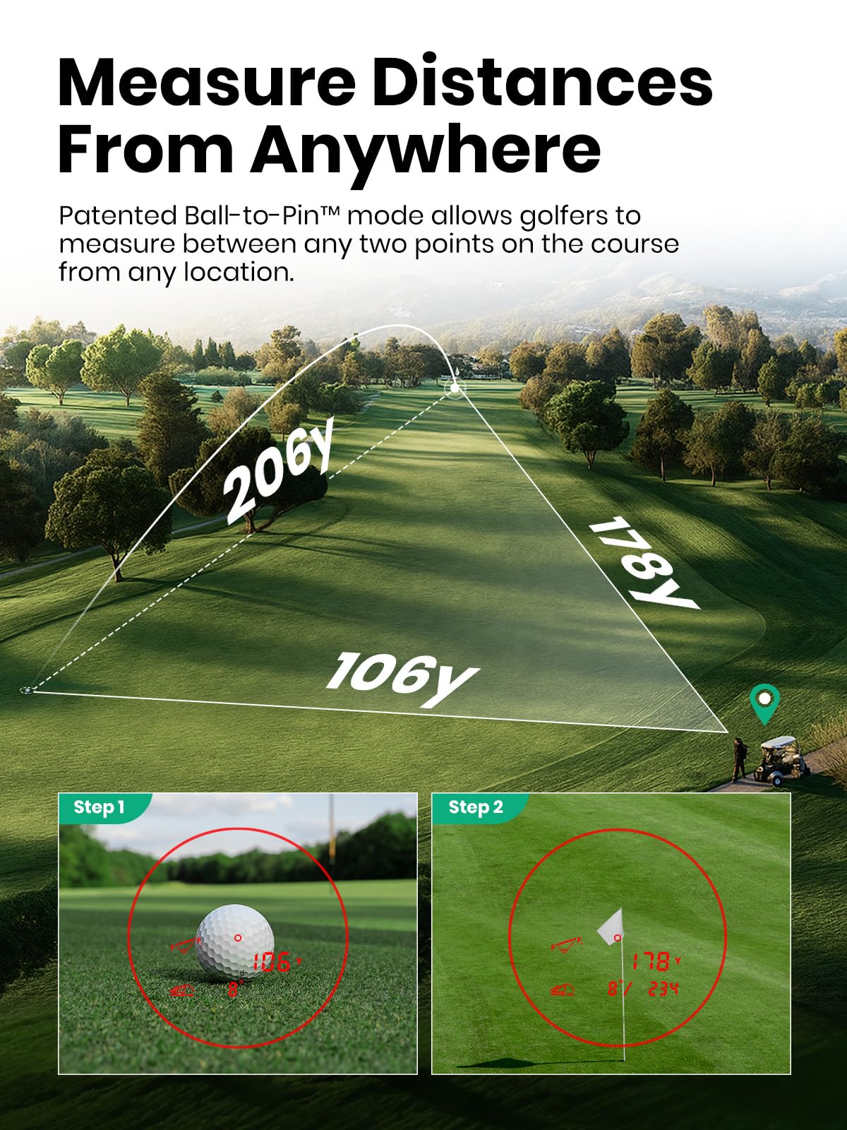 MILESEEY GenePro G1 Touchscreen & GPS Rangefinder with Slope, 43000+ Preloaded Courses, 1300 Yards Laser Range Finder Golf with Red & Green Display, 0.1s Flag Pole Locking Vibration, 6X Magnification
