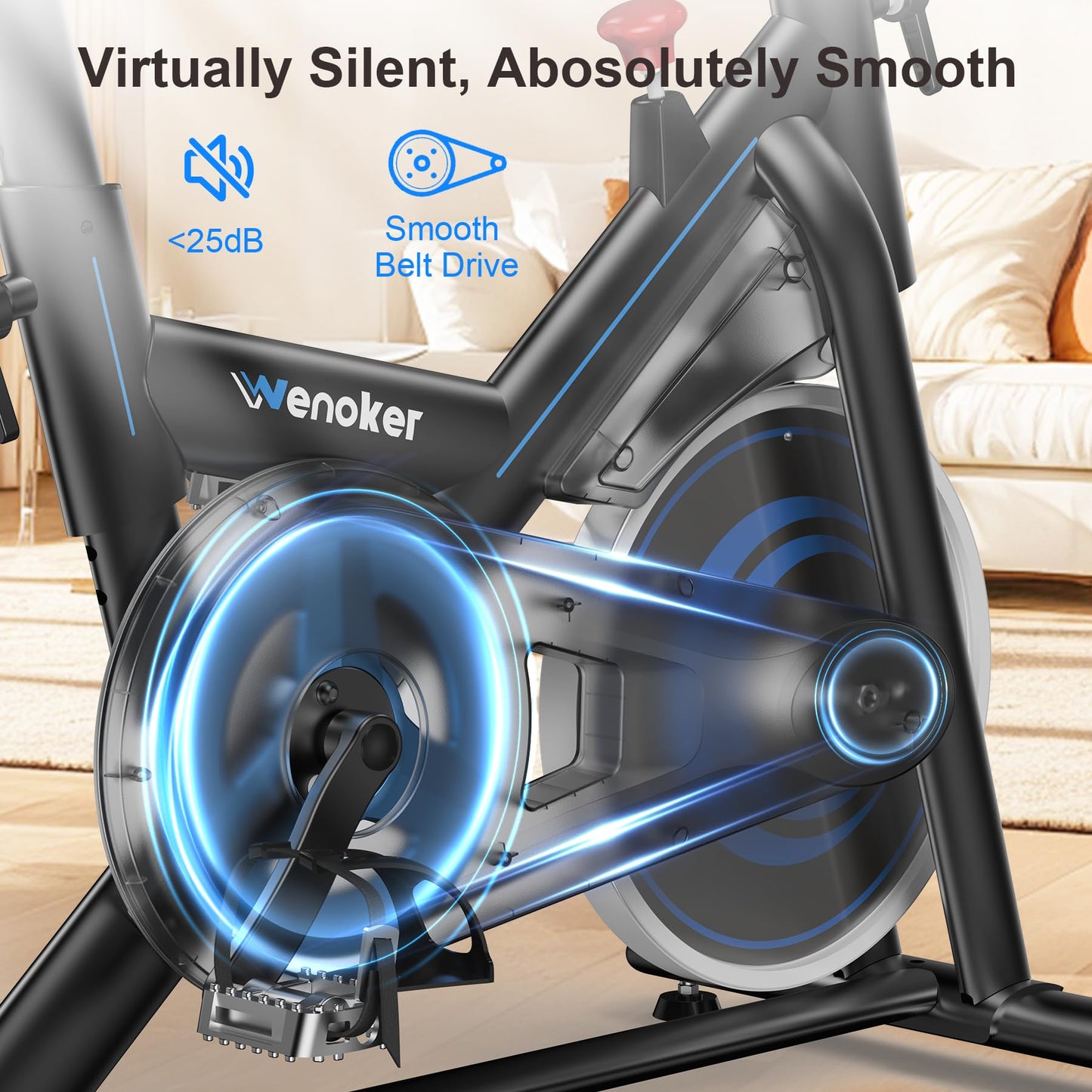 Exercise Bike for Home – 350LB Magnetic Resistance Indoor Cycling Bike, Silent Stationary Spin Bike with App Sync, Adjustable Seat, LCD Monitor, Smooth & Quiet for Cardio Workout