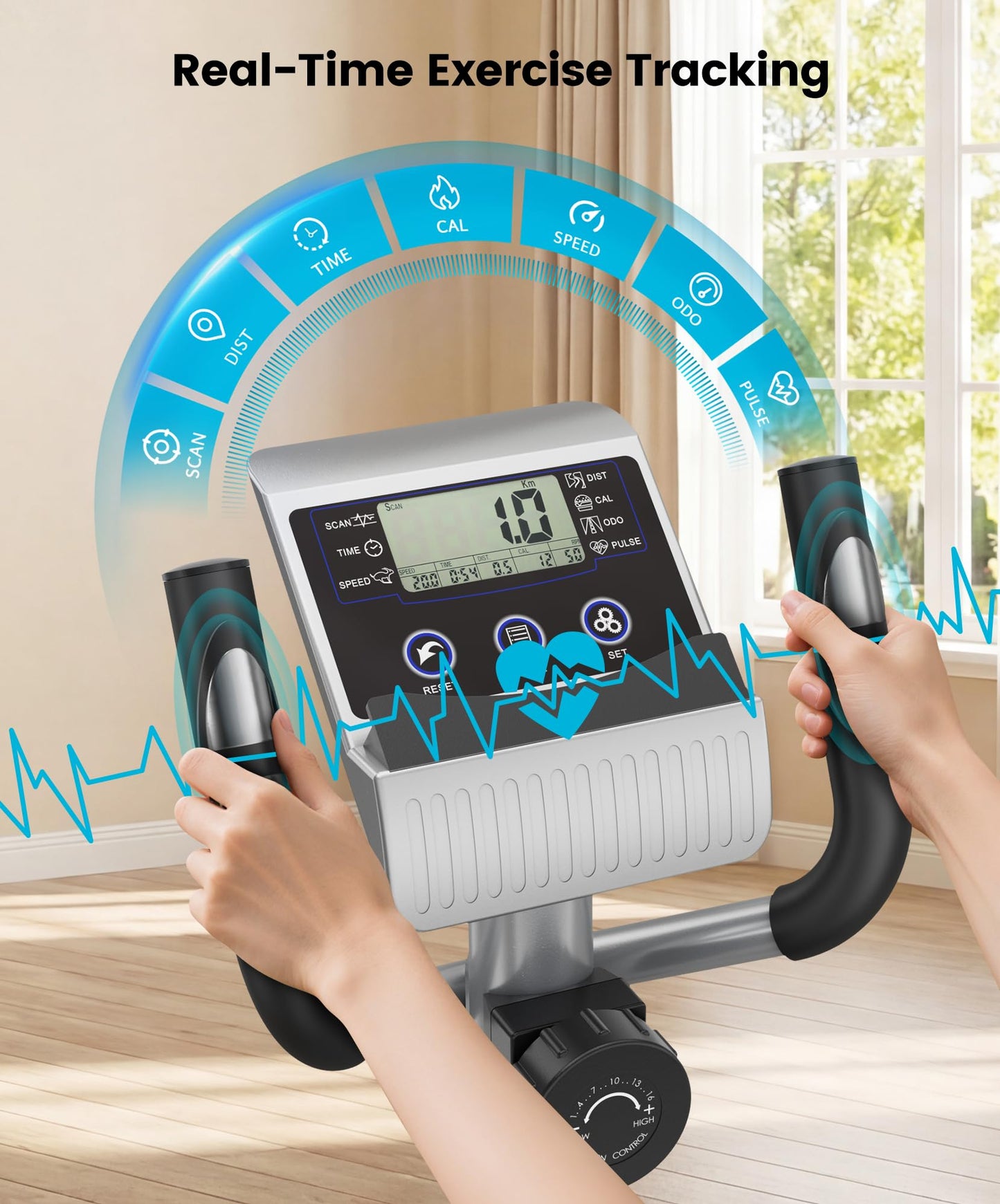 Dripex Elliptical Exercise Machine, Hyper-Quiet Magnetic Elliptical Machine for Home, 16-Level Resistance Elliptical Training Machines with 13.2LBS Flywheel, Pulse Sensor & LCD Monitor (Blue)