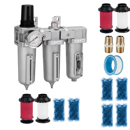 NANPU 3/4" NPT Industrial Grade 3 Stage Air Drying System Combo w/ 5 Micron Filter Element Replacement (Stage 1,White),0.01 Micron Filter Element Replacement (Stage 2,Red), Desiccant Beads