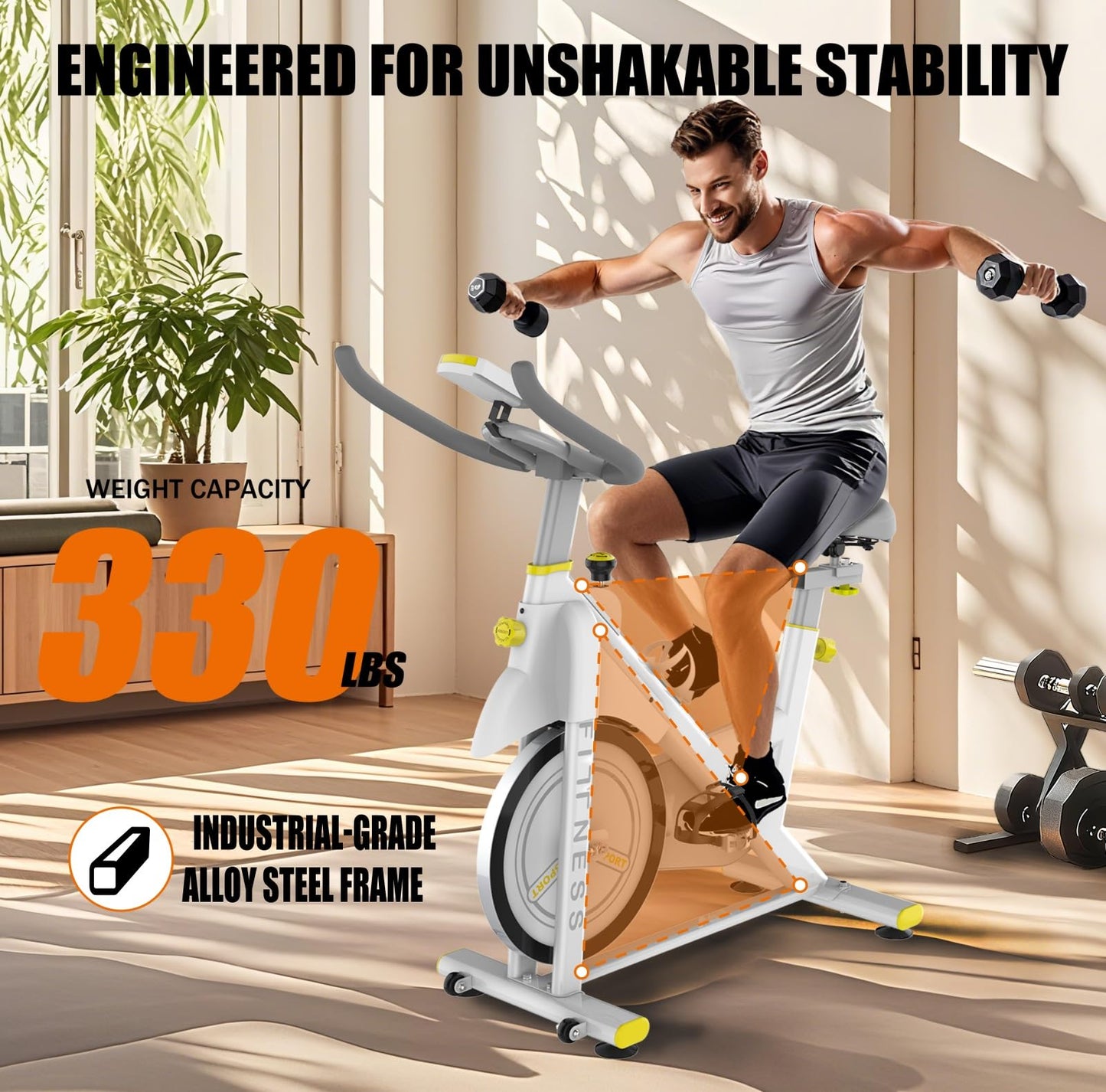 Indoor Exercise Bike with Bluetooth LCD Monitor, 30 lbs Flywheel, 330 lbs Weight Capacity, Adjustable Seat, Tablet Mount
