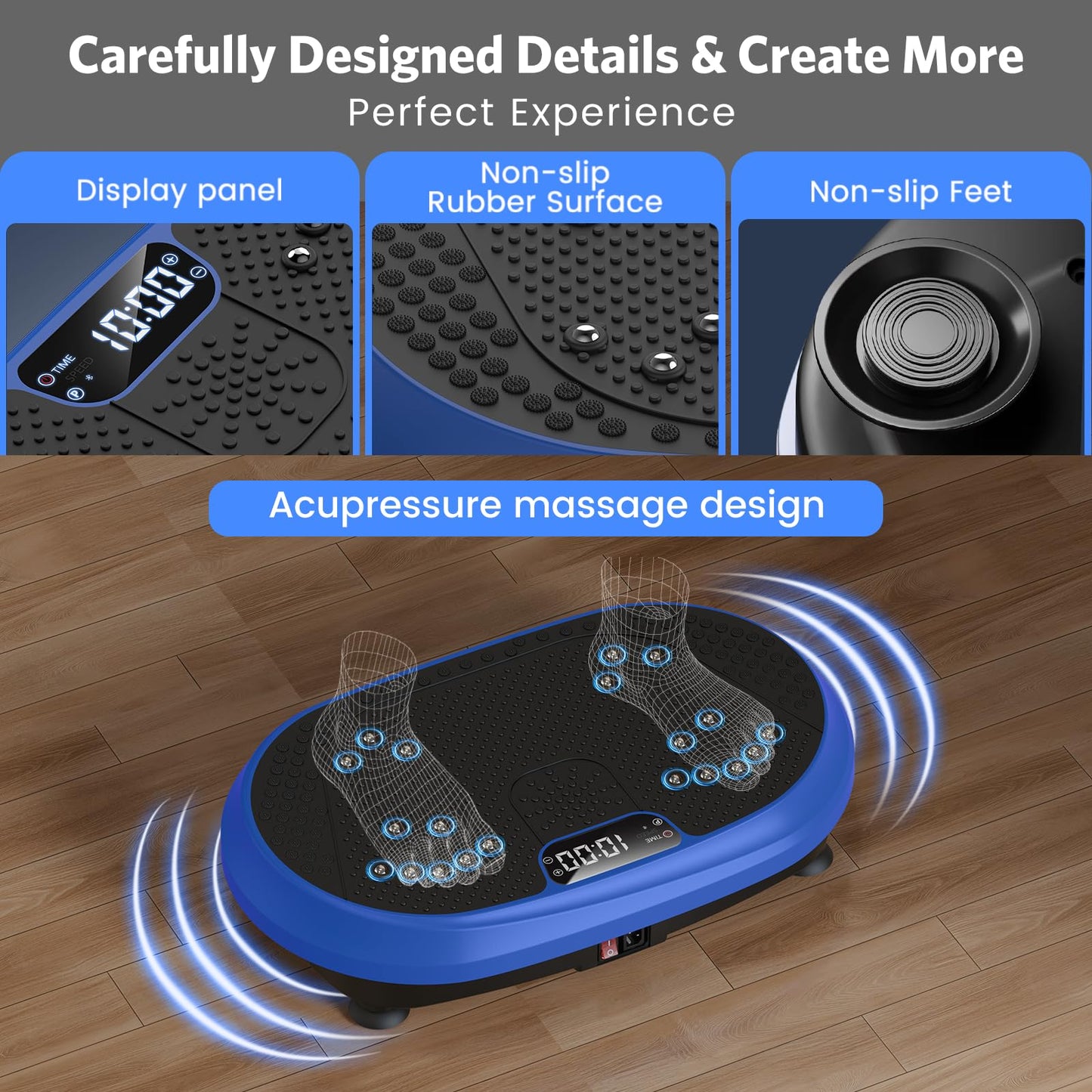 Vibration Plate Exercise Machine, Vibrating Fitness Platform for Lymphatic Drainage, Full Body Shaker Workout Equipment, Bluetooth Power Shaping Vibrate Plate, Board Sport for Home Exercise Gym, Blue