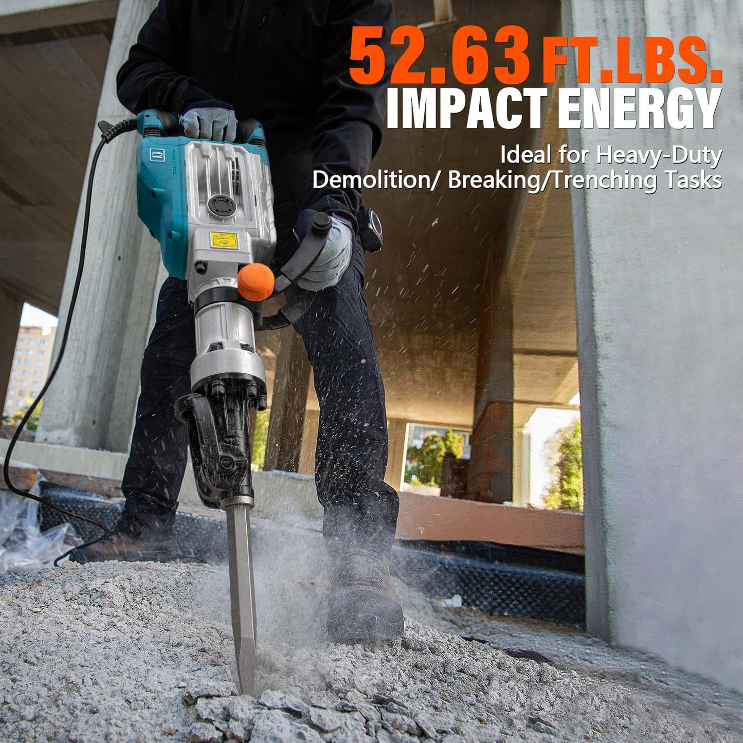 Berserker 1700W 40-Pound Demolition Jack Hammer with 1-1/8" Hex, 14.5-Amp Corded Electric Heavy Duty Demo Chipping Hammer Concrete/Pavement Breaker with Carrying Case Flat Chisel Bull Point Chisel