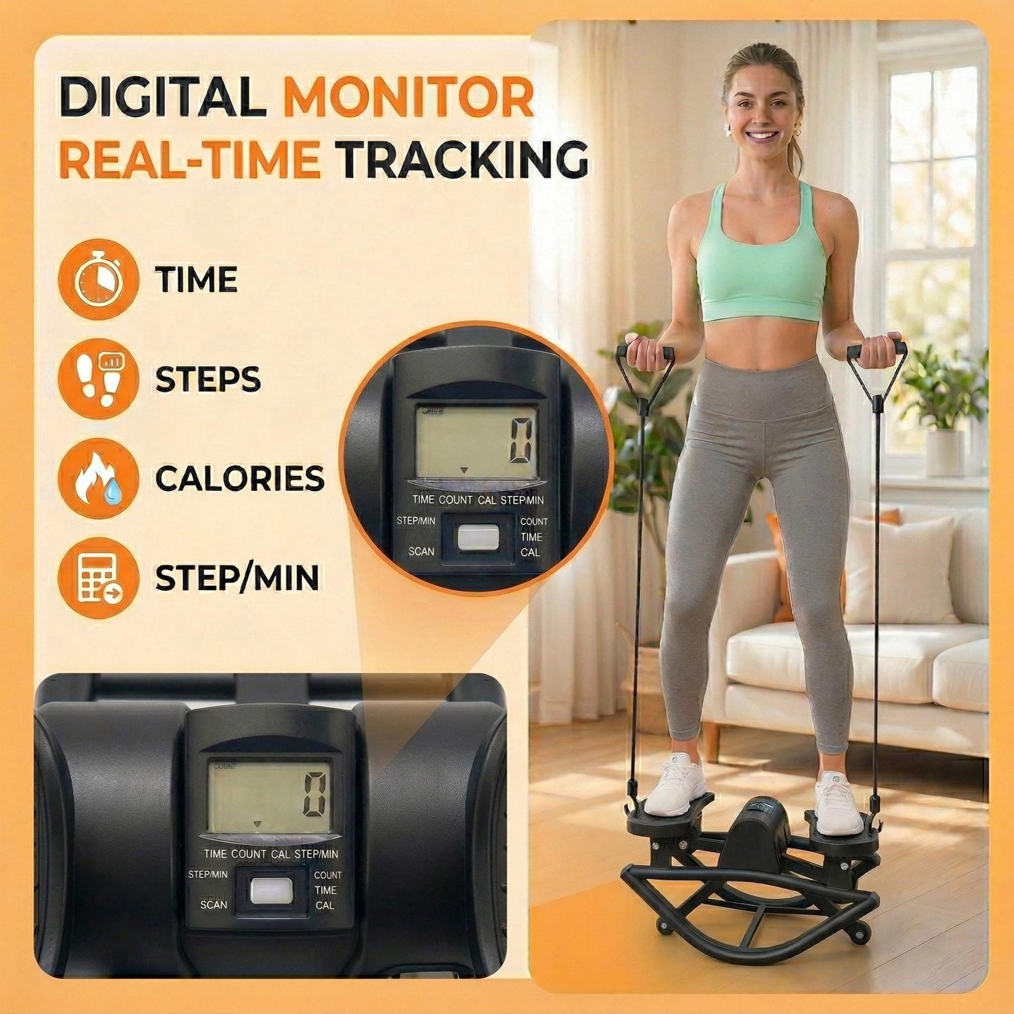 LAMOR Rock Stepper, Side to Side Lateral Rocking Fitness Stepper for Home & Office Workout, Compact Mini Step Machine with Resistance Bands & Anti-Slip Mat, 250 LBS Capacity (Black)