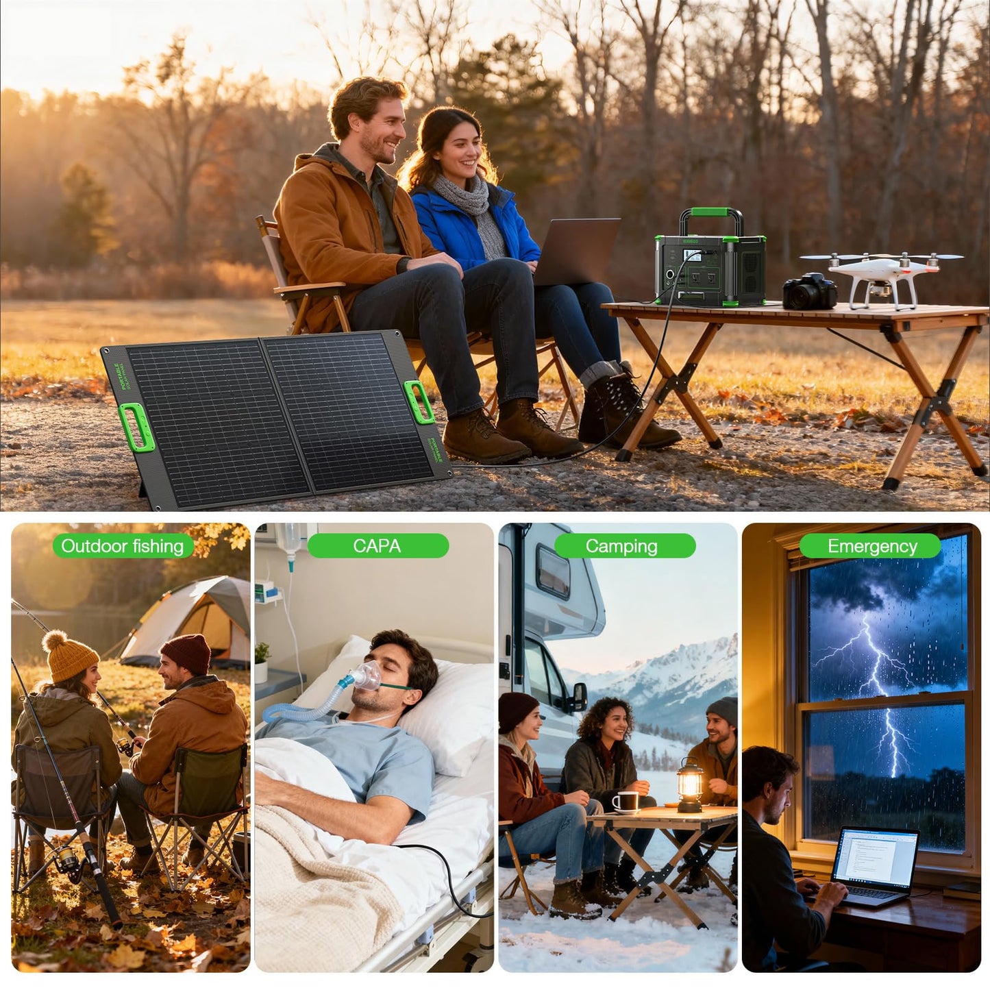 500W Portable Power Station, 519.48Wh Outdoor Solar Generator Backup Battery Pack with 2 AC Outlets, 500W (Peak 1000W) 10-Port Powerhouse for RV/Van Camping Fishing Climbing Road Home Emergency