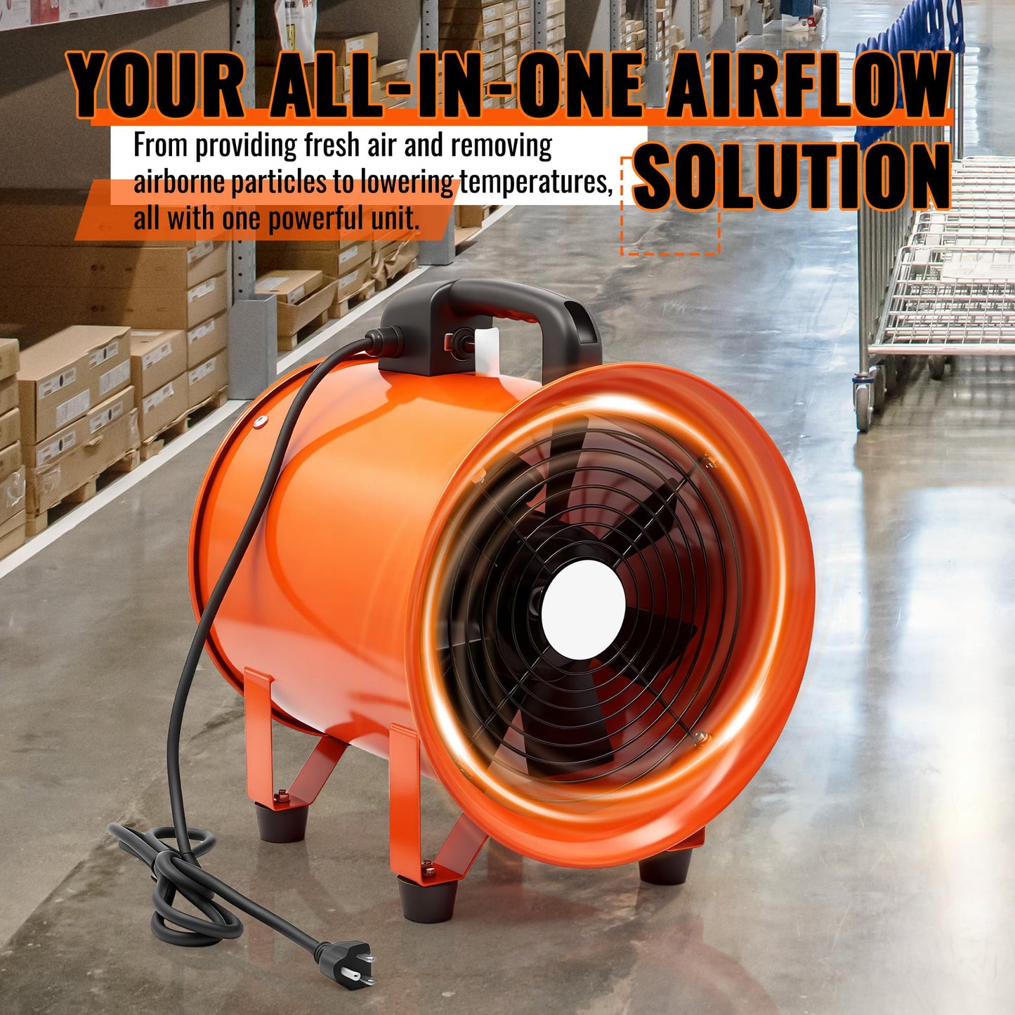 dreamdragon Upgraded 16-Inch Utility Blower Fan, Portable Industrial Exhaust Fan with 33ft Flexible Duct Hose, 3300 RPM Low-Noise Ventilator for Workshops Warehouses and Basements