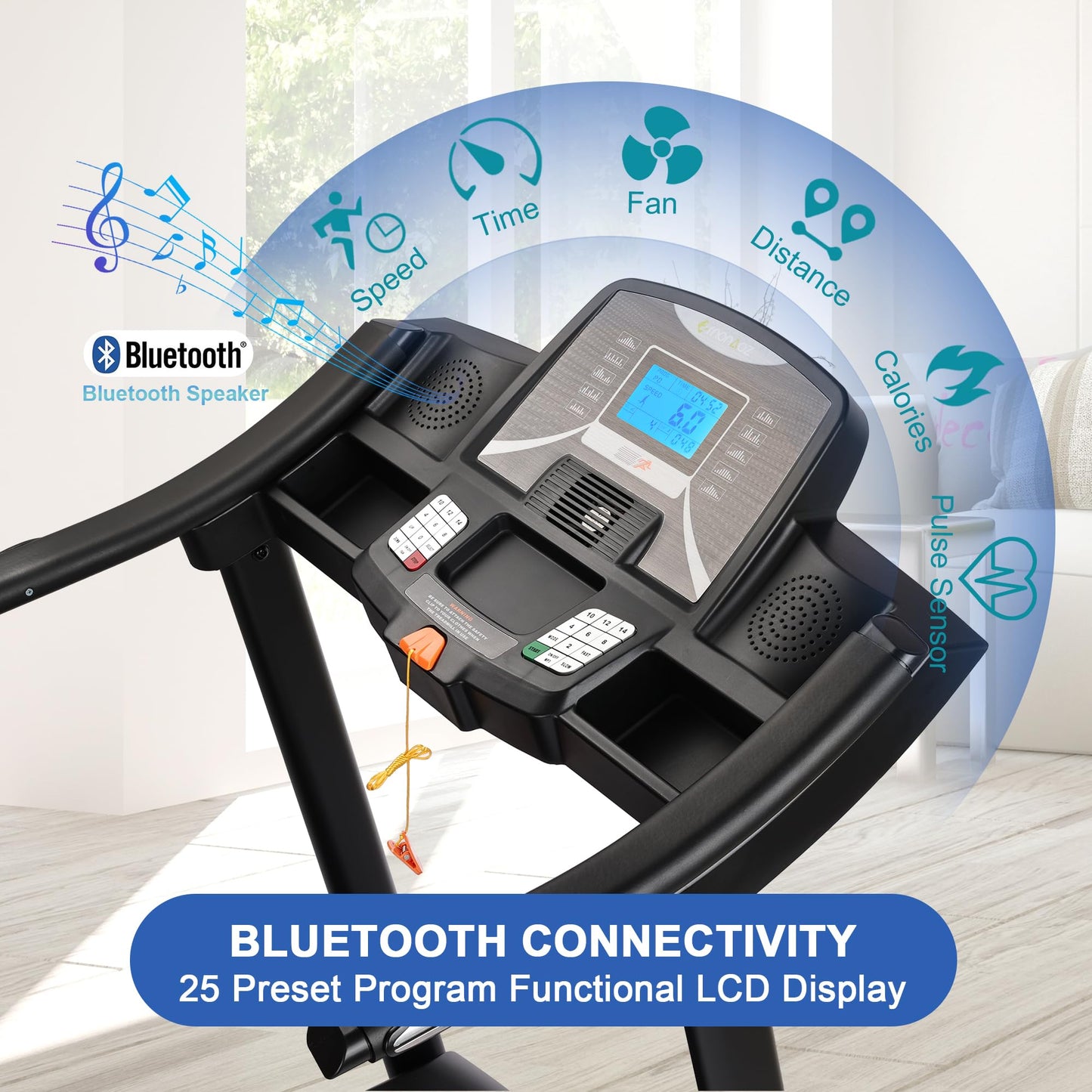 ZRNONAOZ Treadmills for Home, Treadmill with 0-15% Auto Incline, 20" Wide Running Machine with Bluetooth Speaker & Pulse Monitor, 4.0HP Folding Electric Treadmil, 350 LBS Weight Capacity