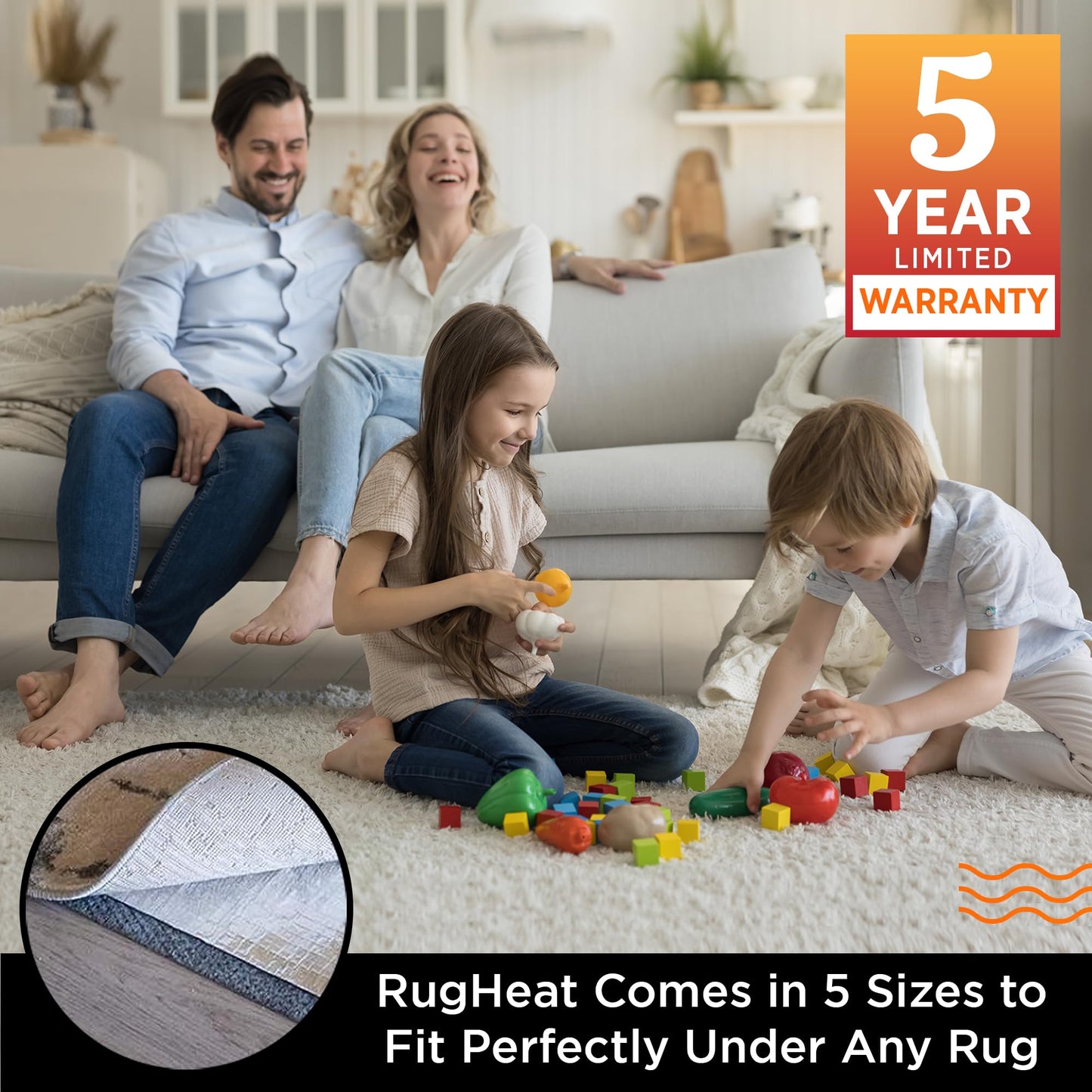 RugHeat Portable Heated Floor Mat, Small (22x34 inches) Fits under a 2' x 3' Rug, Foot Warmer Under-Rug Pad for Heated Rug, Electric Radiant Floor Heater for Area Rugs