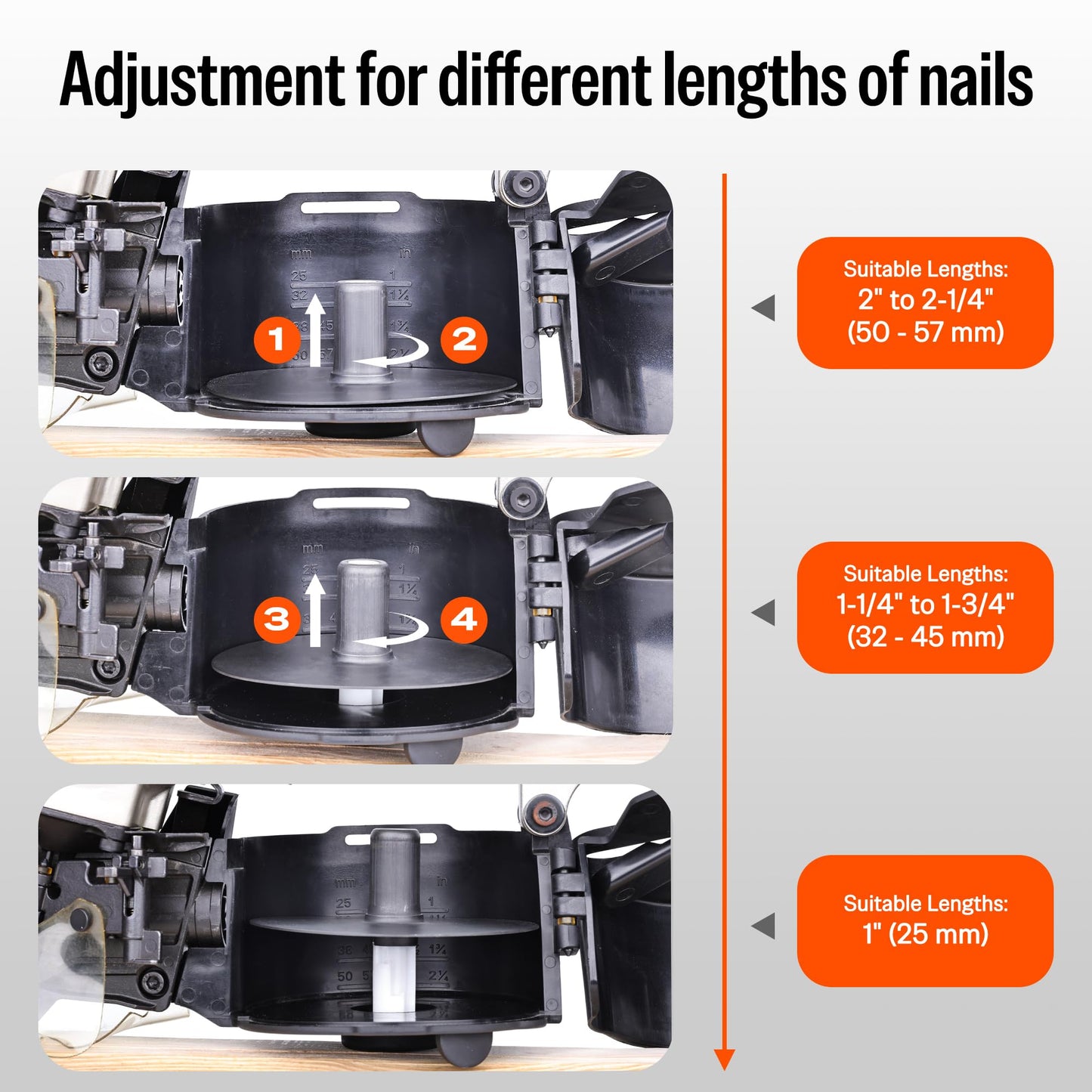 meite CN55 Siding Nailer Pneumatic Nail Gun Accepts 15 Degree 1" to 2-1/4" Coil Nails, Air Siding Nail Gun with Adjustable Exhaust for Hardwood Pallets Fencing Decking Sheathing