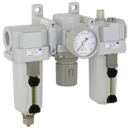 PneumaticPlus SAU400-N06G-MEP Compressed Air Filter Regulator Lubricator Combo 3/4" NPT - Metal Bowl, Manual Drain, Bracket, Gauge