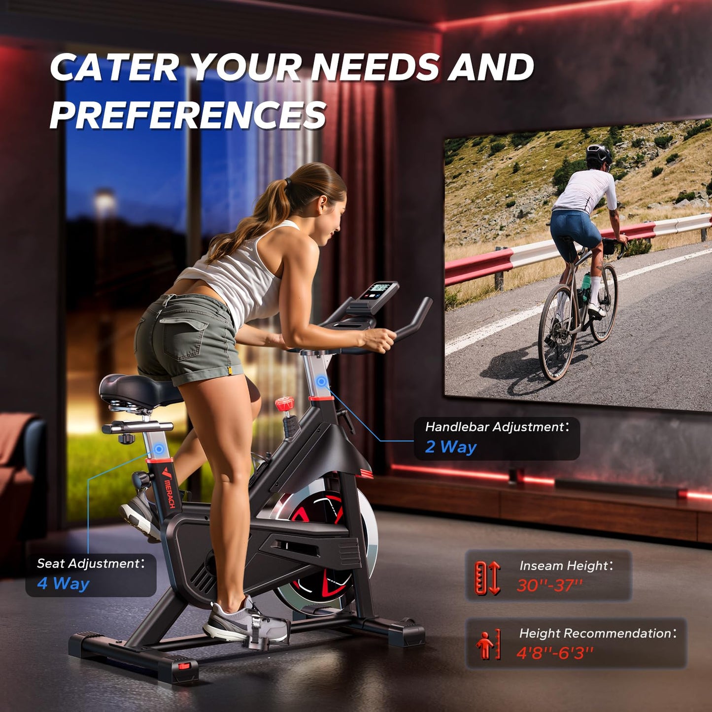 Merach Exercise Bike for Home Gym, Low Noise Stationary Bike with Brake Pad, Indoor Workout Bike with Self-Developed App, Tablet Mount and Fitness Courses for Weight Loss, 300 Lb Weight Capacity