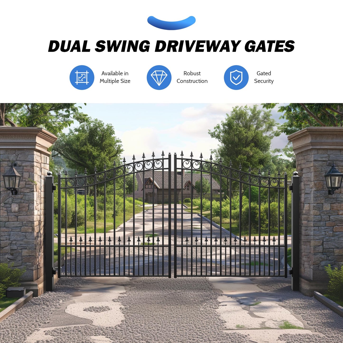 ZUMI Dual Swing Driveway Gates, 12x6 ft. Outdoor Steel Swing Gates for Driveway, Heavy-Duty Driveway Fence Gates for Home Security, Weatherproof Iron Security Gate Kit for Outdoor, Sydney Style