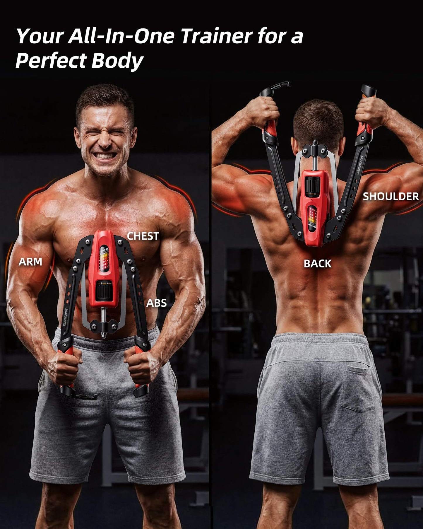 EAST MOUNT Twister Arm Exerciser, Adjustable Hydraulic Resistance 22–440 lbs, Arm Chest & Shoulder Strength Trainer for Home Workouts, Upper Body Muscle Builder, Fitness Training Equipment (Red)