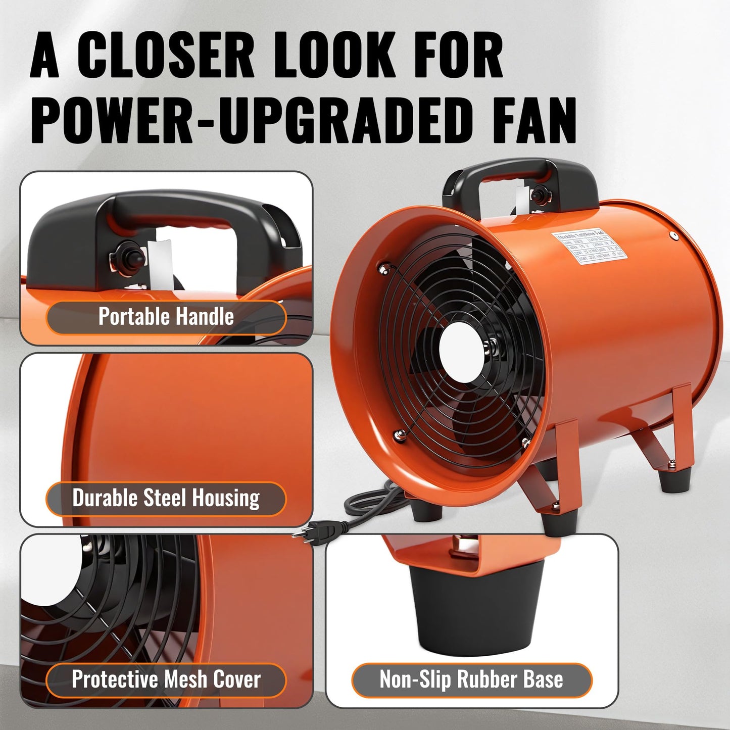dreamdragon 12-Inch Utility Blower Fan with 25ft Duct – 3300 RPM High Airflow, Low-Noise 69dB, Portable Industrial Ventilator for Crawl Space, Workshop, Basement Drying & Exhaust