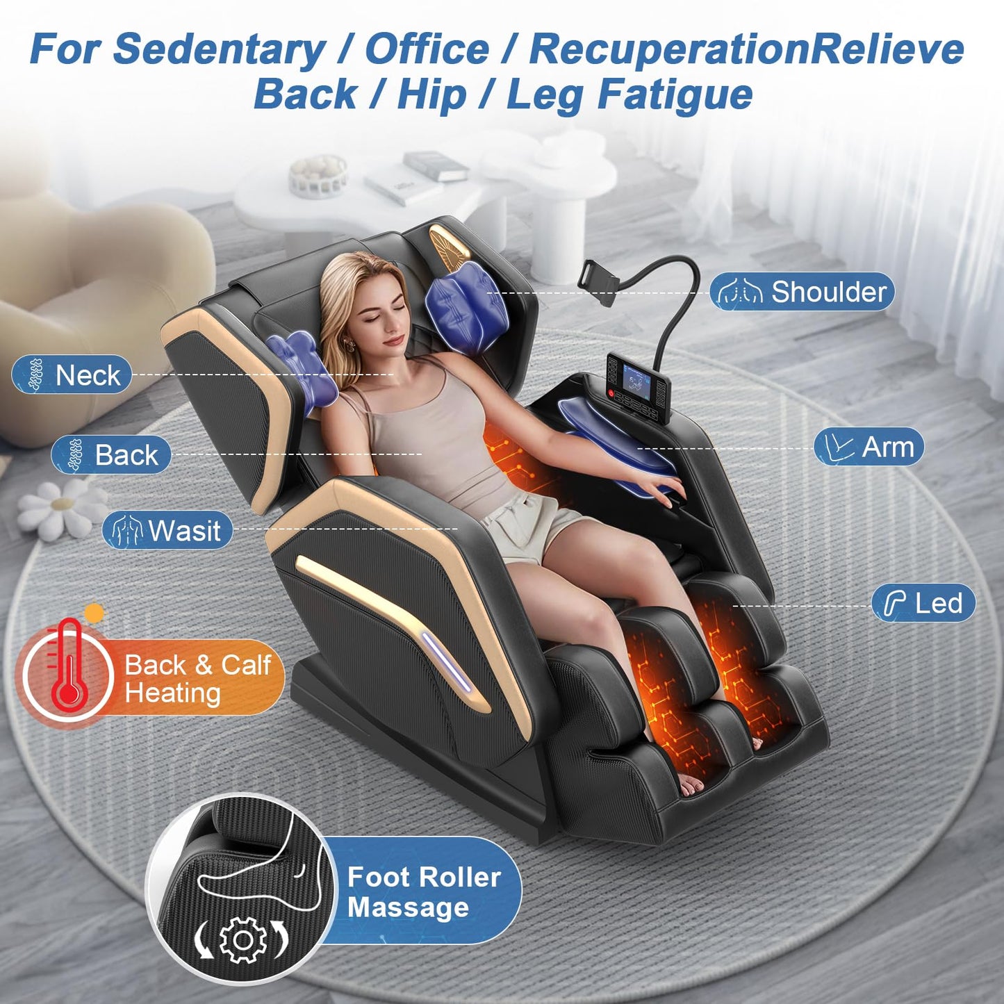 NAGLIFOR Massage Chair Full Body, Zero Gravity Massage Chair 2026 for Back Fatigue with 10 Fixed Rollers, Heating, Airbags, Phone Controller, Bluetooth Speaker, Nightlights for Living Room, Bedroom