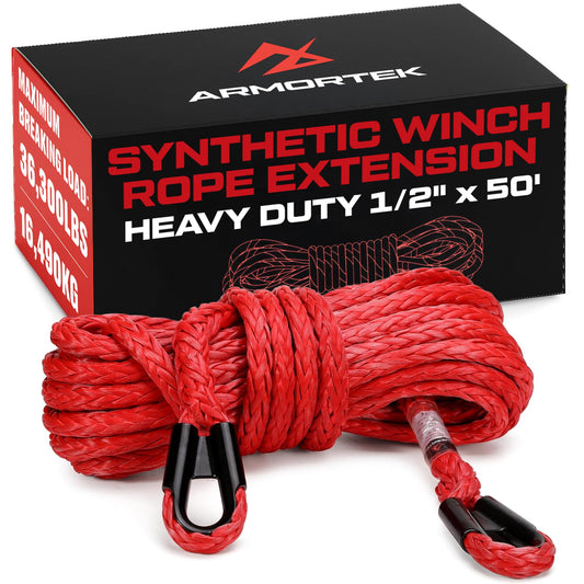 Armortek Synthetic Extension Rope Winch Heavy Duty Tow Rope, 1/2" x 50' Winch Cable, 16490KG Load – Ultimate Winching Kit, for Car, Truck