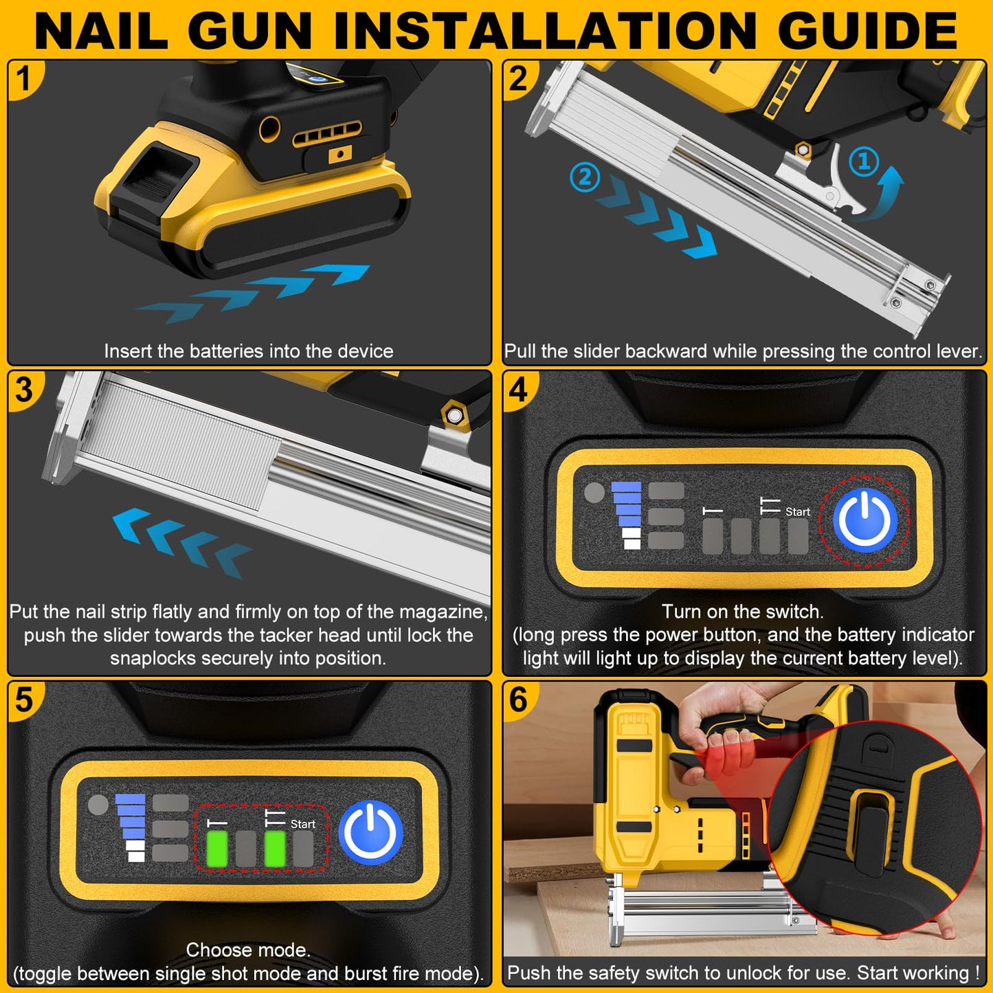 18 Gauge Cordless Brad Nailer for Dewalt 20V MAX Battery, Battery Powered Nail Gun with 1000 Nails, Electric Nail Gun for Woodworking & Home Improvement (No Battery)