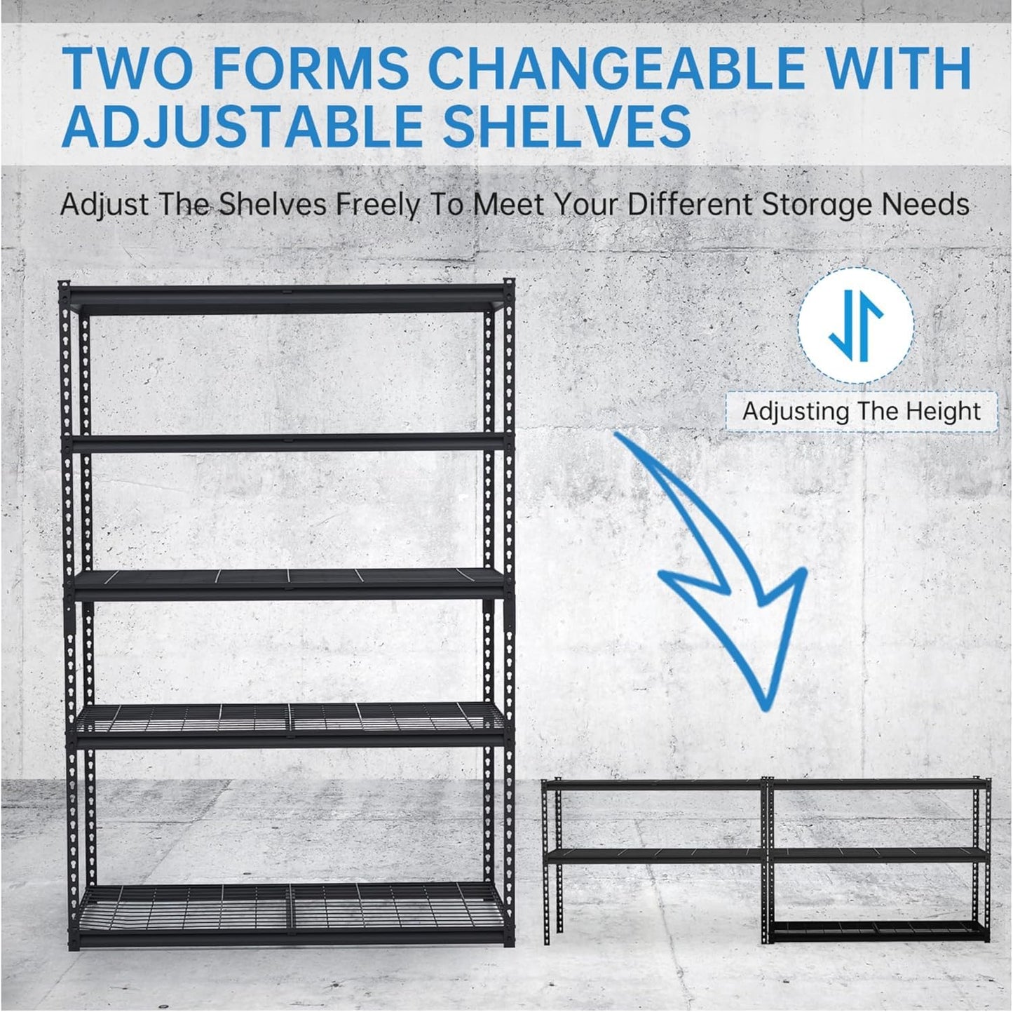 ExploreHorizon 2500 Lbs Capacity Heavy Duty Garage Shelving, 48x24x72 Inch 5-Tier Metal Wire Shelves, Adjustable Industrial Storage Rack for Garage, Basement, Warehouse Organization