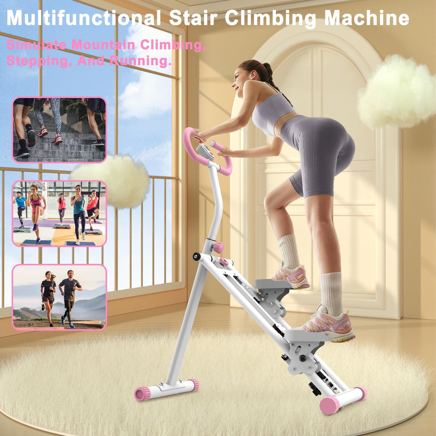 Zyerch Stair Stepper for Home, 265lbs Vertical Climber Machine for Full-Body Exercise, Resistance Home-Upgrade Climber Fitness Equipment with Stable Frame Adjustable Handlebar for Women Men, Pink