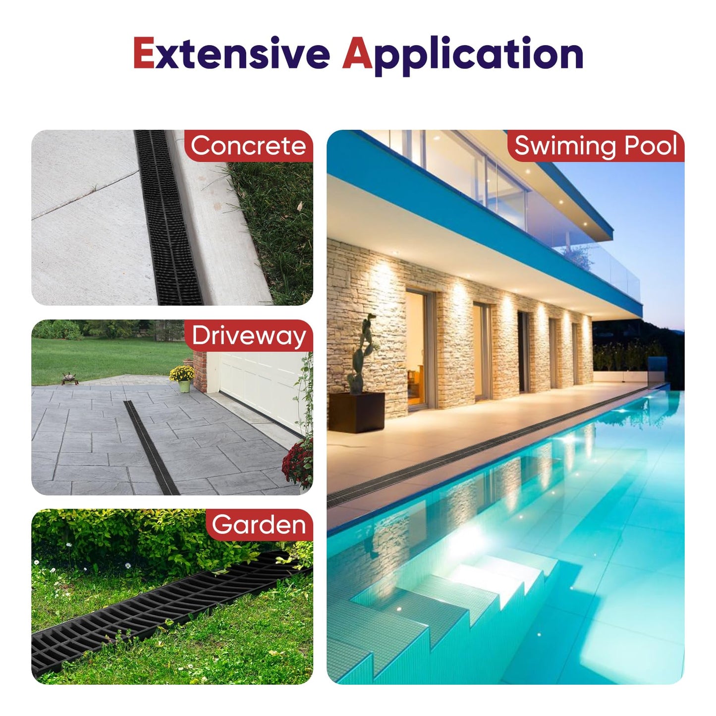FAHKNS Trench Drain System,5.9"*7.5"*39",5 Pack Channel Drain Hdpe Plastic Trench,B125 for Basement, Garage Floor Courtyard, Terrace, Garden Path, Garage Entrance Swimming Pool