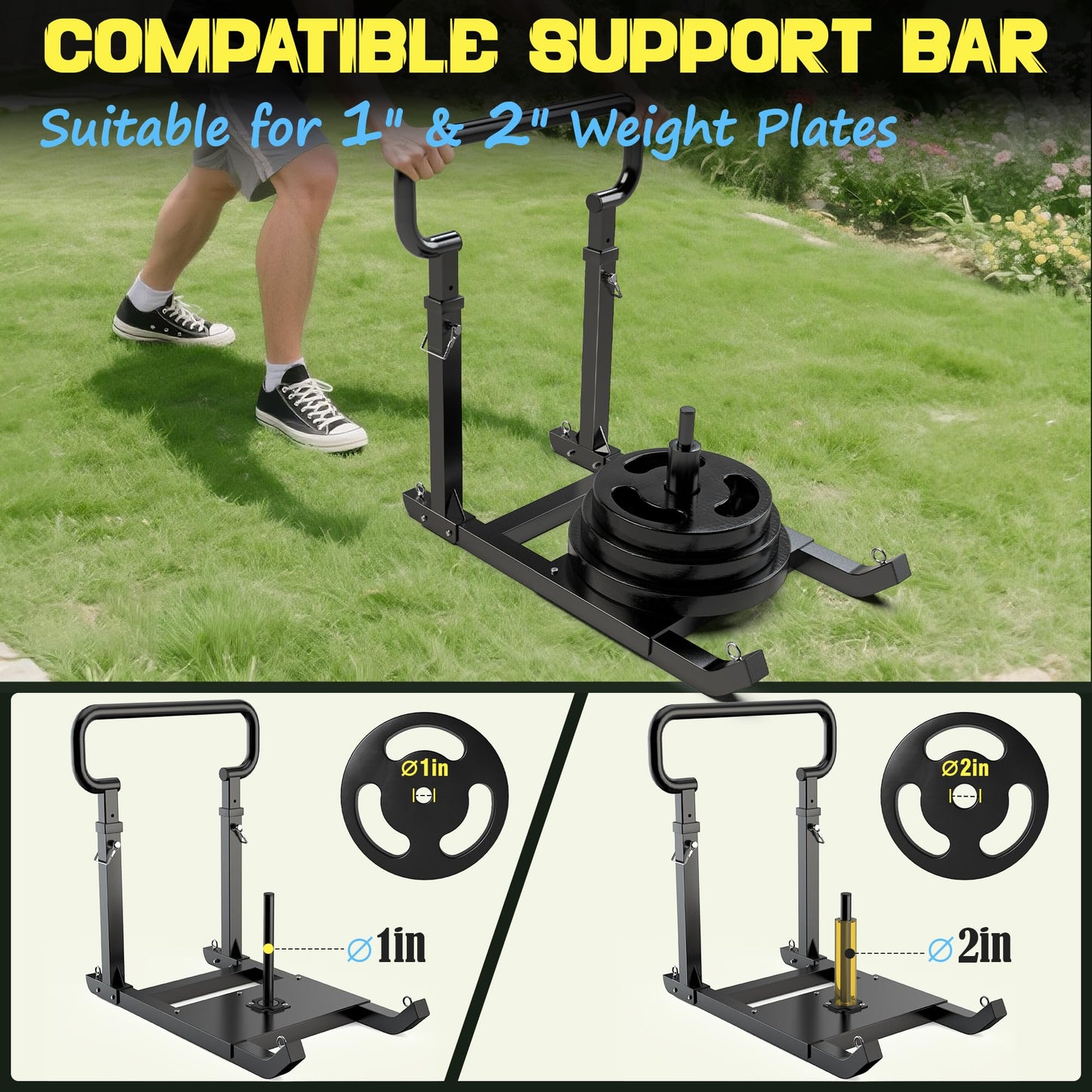 GanFindX Adjustable Height Weight Sled, Heavy-Duty Push Pull Training Sled, Adjustable 5-Level Handle for Speed and Strength Improvement, Suitable for 1" & 2" Weight Plates