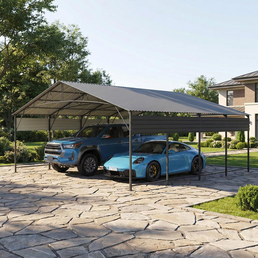 Patiowell 20x20 FT Metal Carport, Heavy Duty Oversized Carport with Reinforced Frame and Galvanized Steel Roof, All-Weather Garage Car Port Shelter for 2 Cars, Trucks, Boats and Tractors, Black