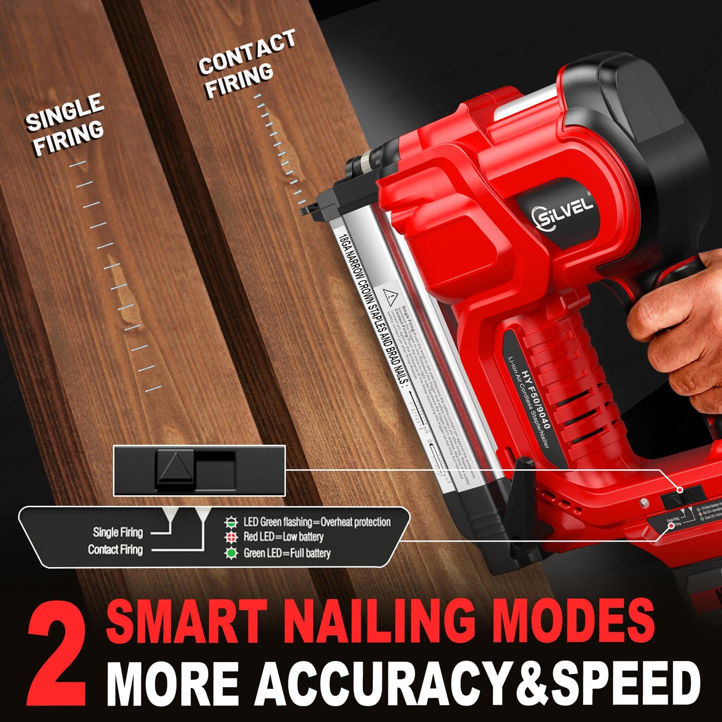 SILVEL 2" Cordless Brad Nailer, 2-in-1 21V Electric Brad Nailer Stapler with 2 * 4.0Ah Battery, 1000pcs Nails, 18GA Staples, Adjustable Depth for Woodworking, Home Improvement