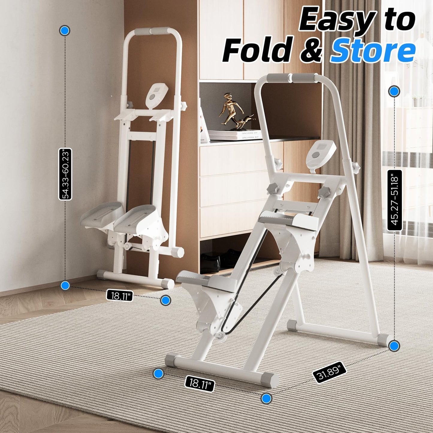 ZCMHAXJ Foldable Stair Stepper for Home, Adjustable Stair Climber with 4 Heights & 3 Angles, Compact Folding Vertical Stair Master for Exercise at Home for Full-Body Workout (White)