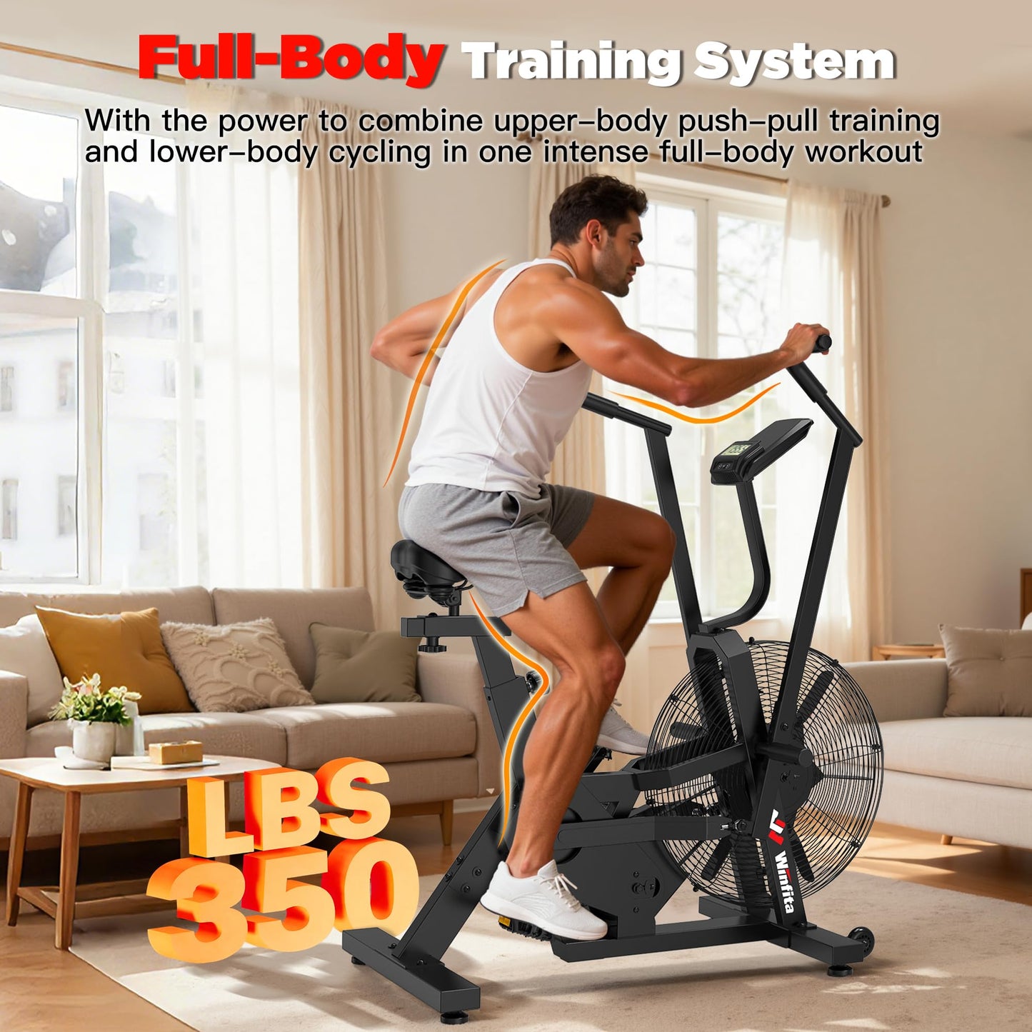 Winfita Exercise Bike,Premium Smart Air Resistance Fan Bike,Featuring Air Bike with Dual-Layer Drive System,Equipped with App Connectivity and Customizable Display,Ideal for Home Cardio Workouts