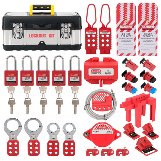TOKCKYBL Lockout Tagout Kit Electrical Loto - 67 PCS OSHA Compliant Safety Kit with Padlocks, Hasps, Circuit Breaker Lockouts, Zip Ties, Tags & Tool Box for Industrial/Electrical Equipment