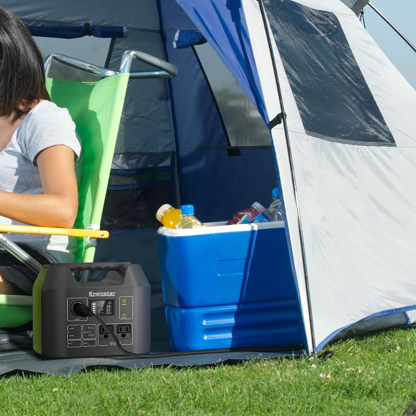 EnginStar Solar Generator, 300W Portable Power Station, 296Wh Lithium Battery Backup w/Two 110V Pure Sine Wave AC Outlet for Camping Road Trip RV, 80000mAh Sufficient Power Supply for Blackout