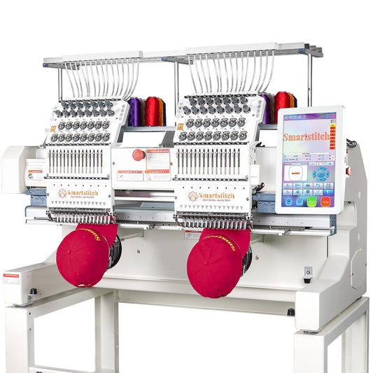 Smartstitch S-1502HC Beast Embroidery Machine with Two Heads 15 Needles each, 20"x16" Embroidery Area, 1200SPM Max Speed, 12" Touch Screen, Wifi available, Embroidering on Cap, T-shirt, Flat and more